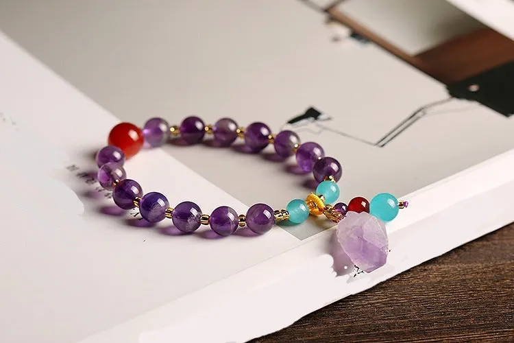 8mm Natural Amethyst Red Agate Amazonite Bead Bracelet