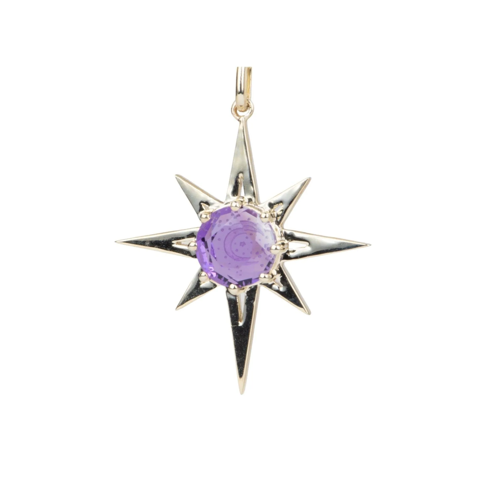 Amethyst and Citrine Intaglio Moon and Stars 8-Point North Star Pendant 9K Gold R4466