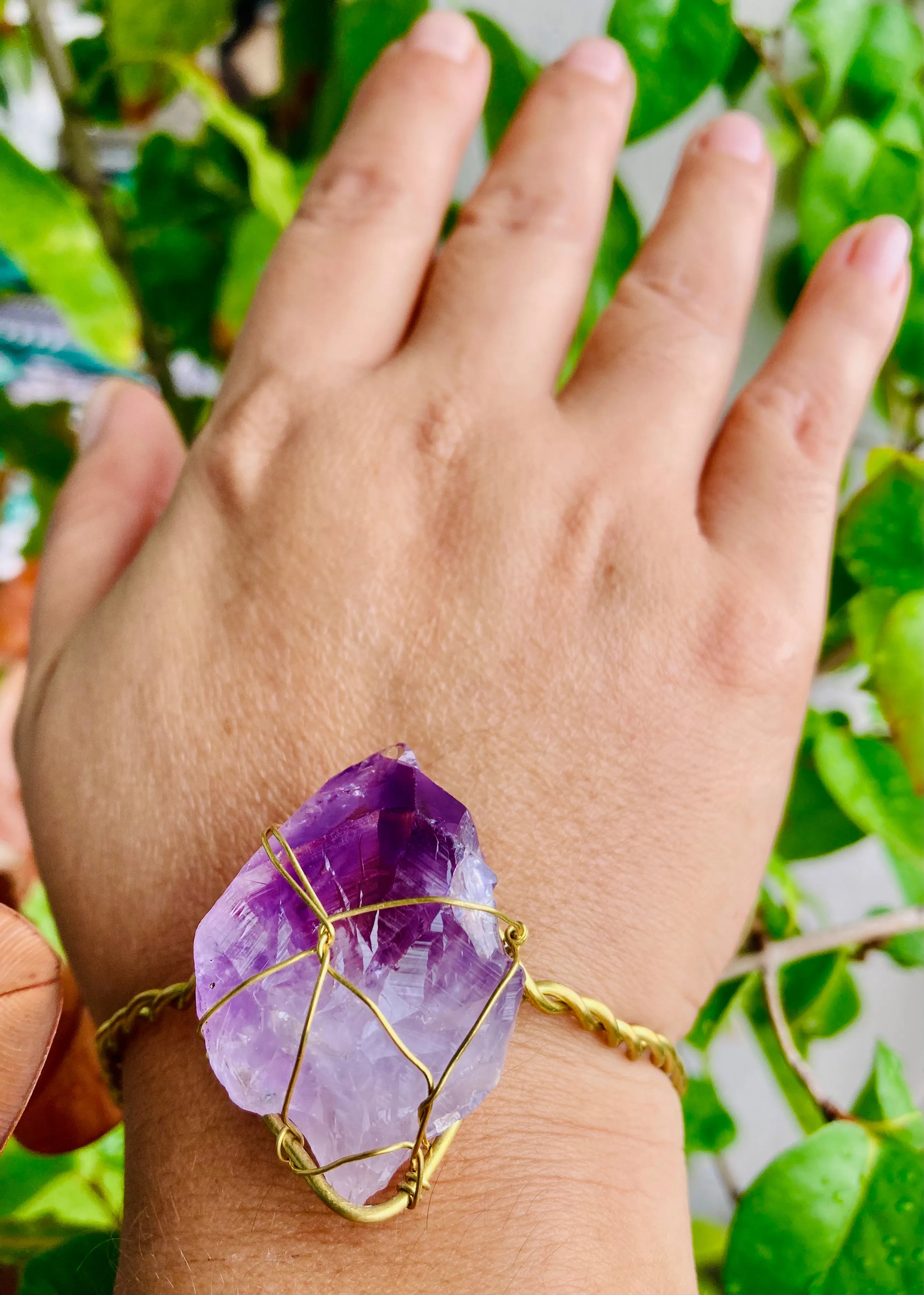 Amethyst Brass Bangle