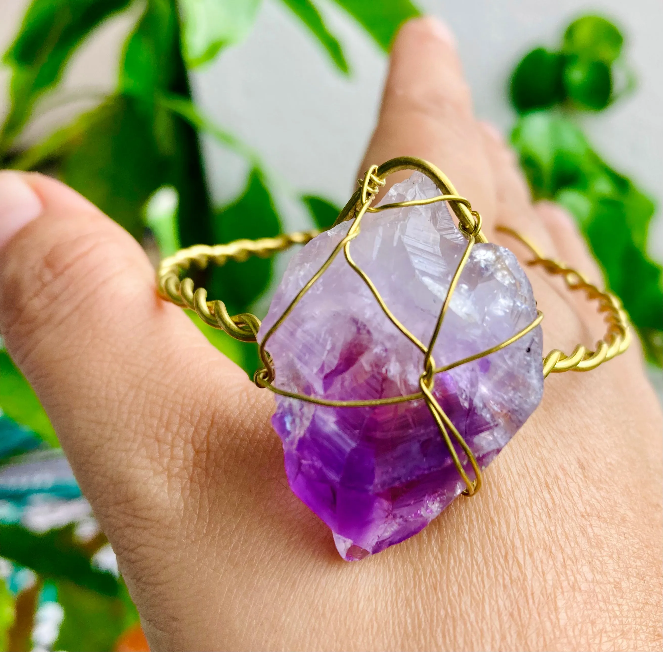 Amethyst Brass Bangle