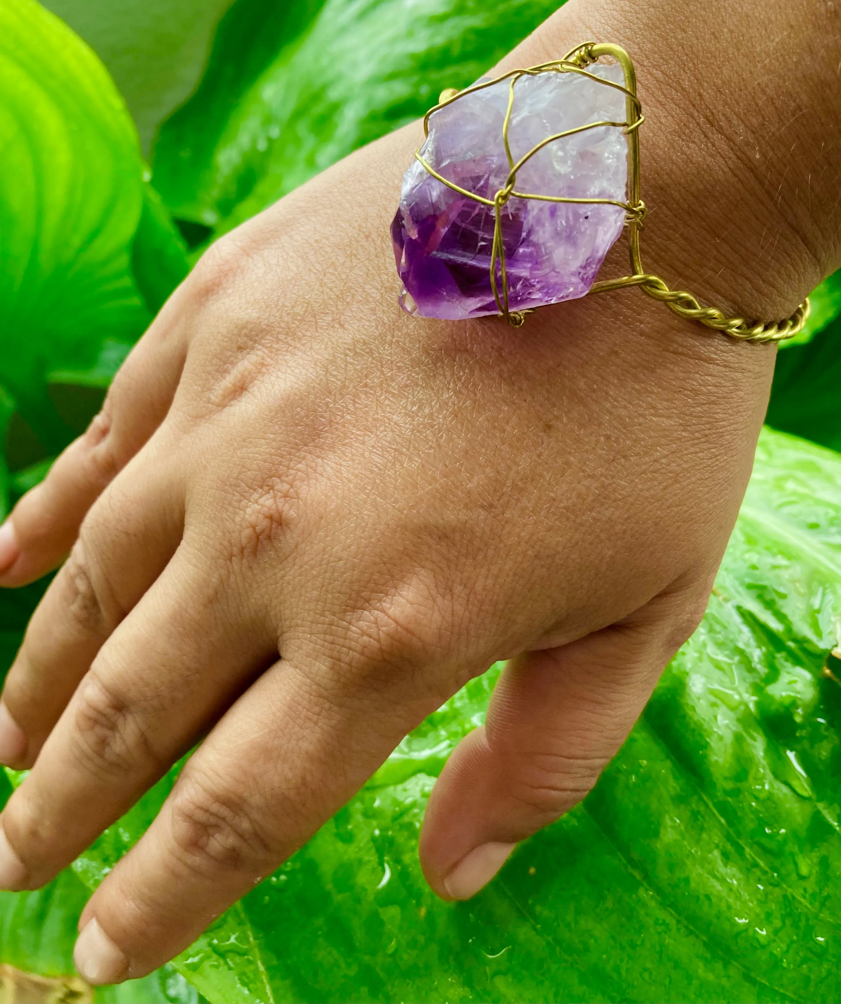 Amethyst Brass Bangle