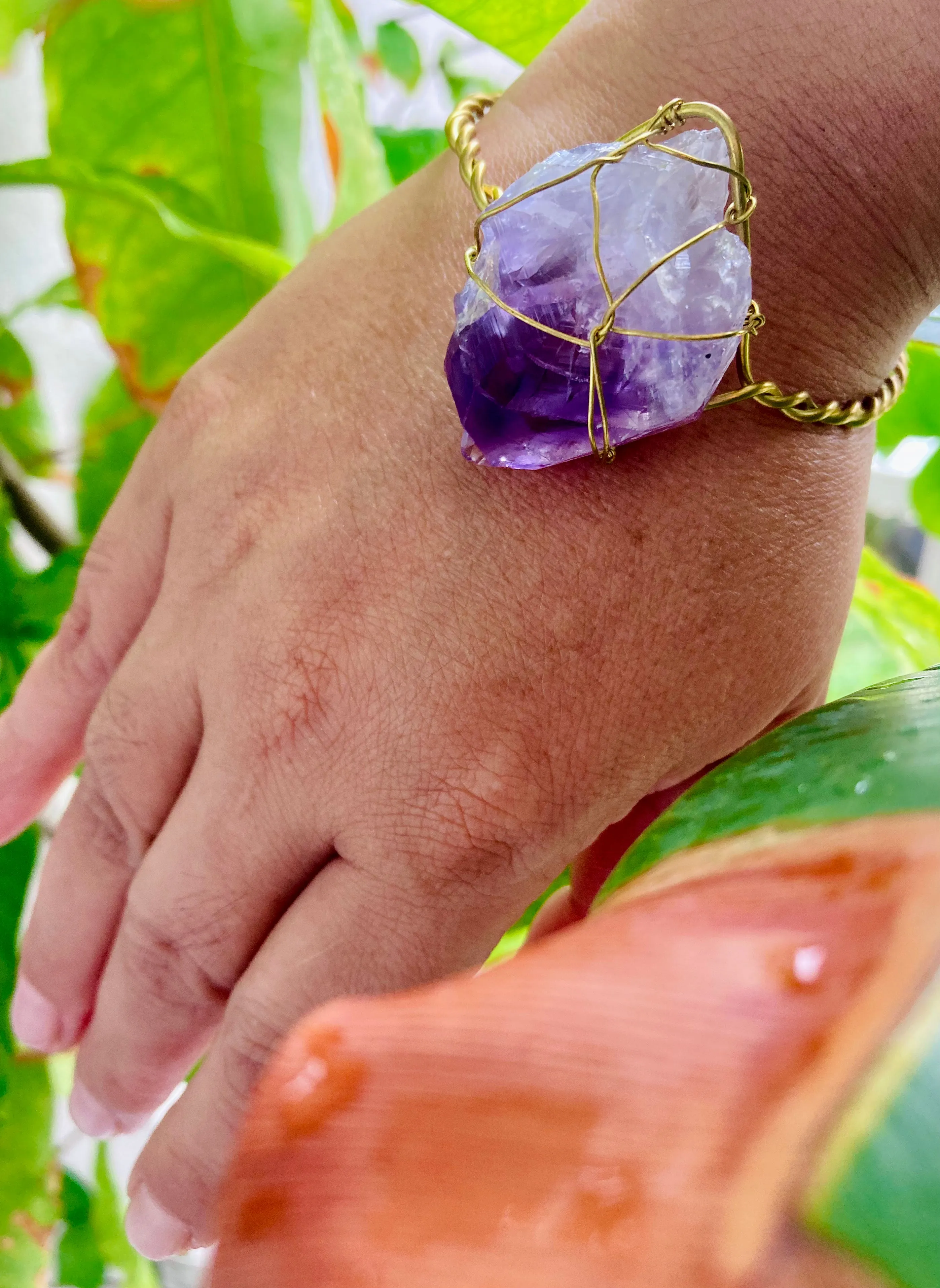 Amethyst Brass Bangle