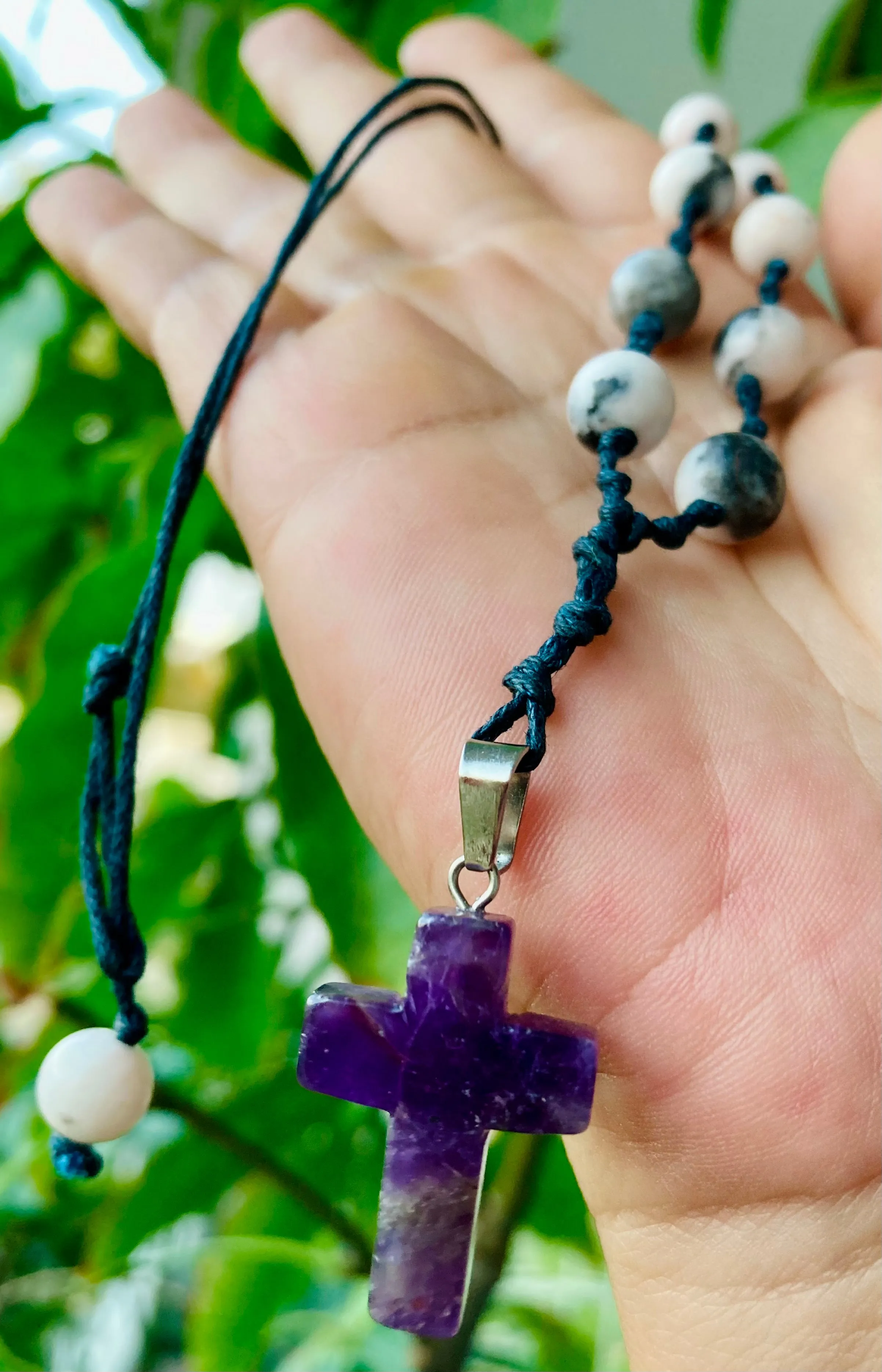 Amethyst Cross Hemp Necklace