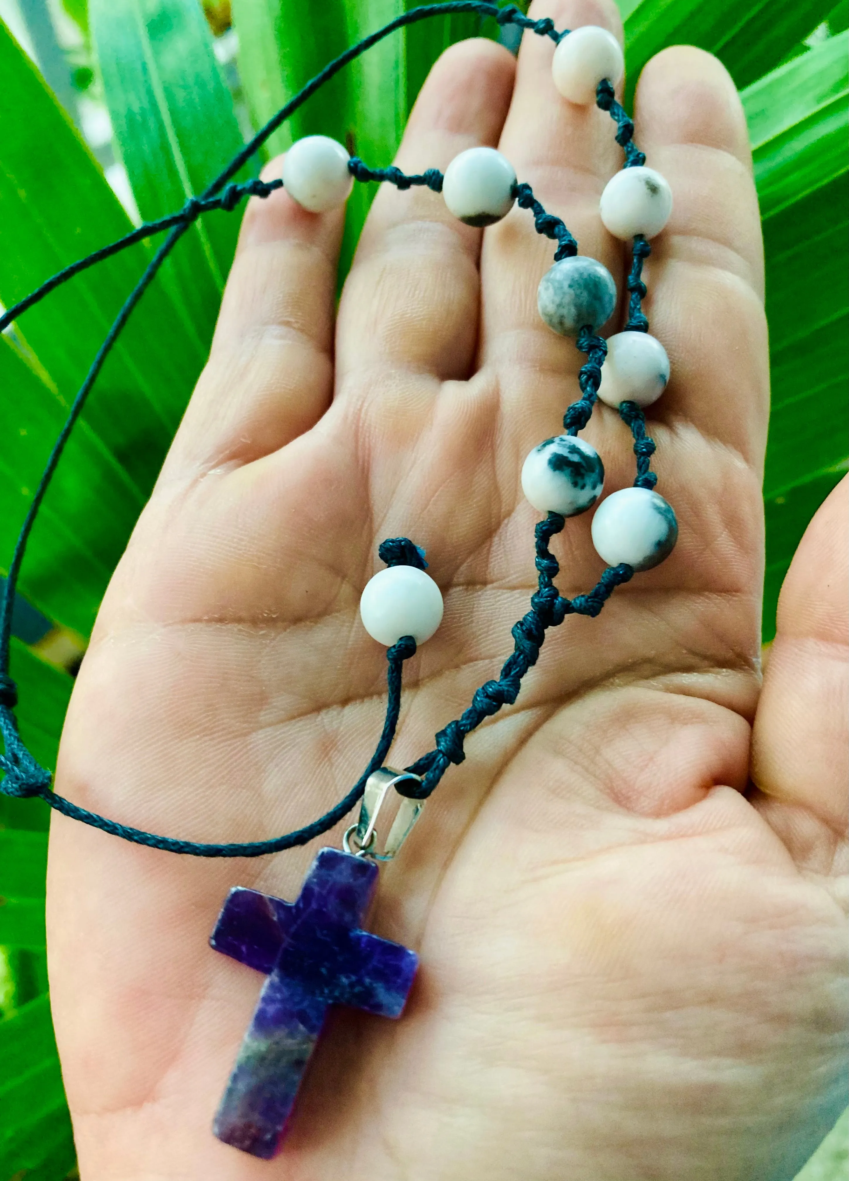 Amethyst Cross Hemp Necklace