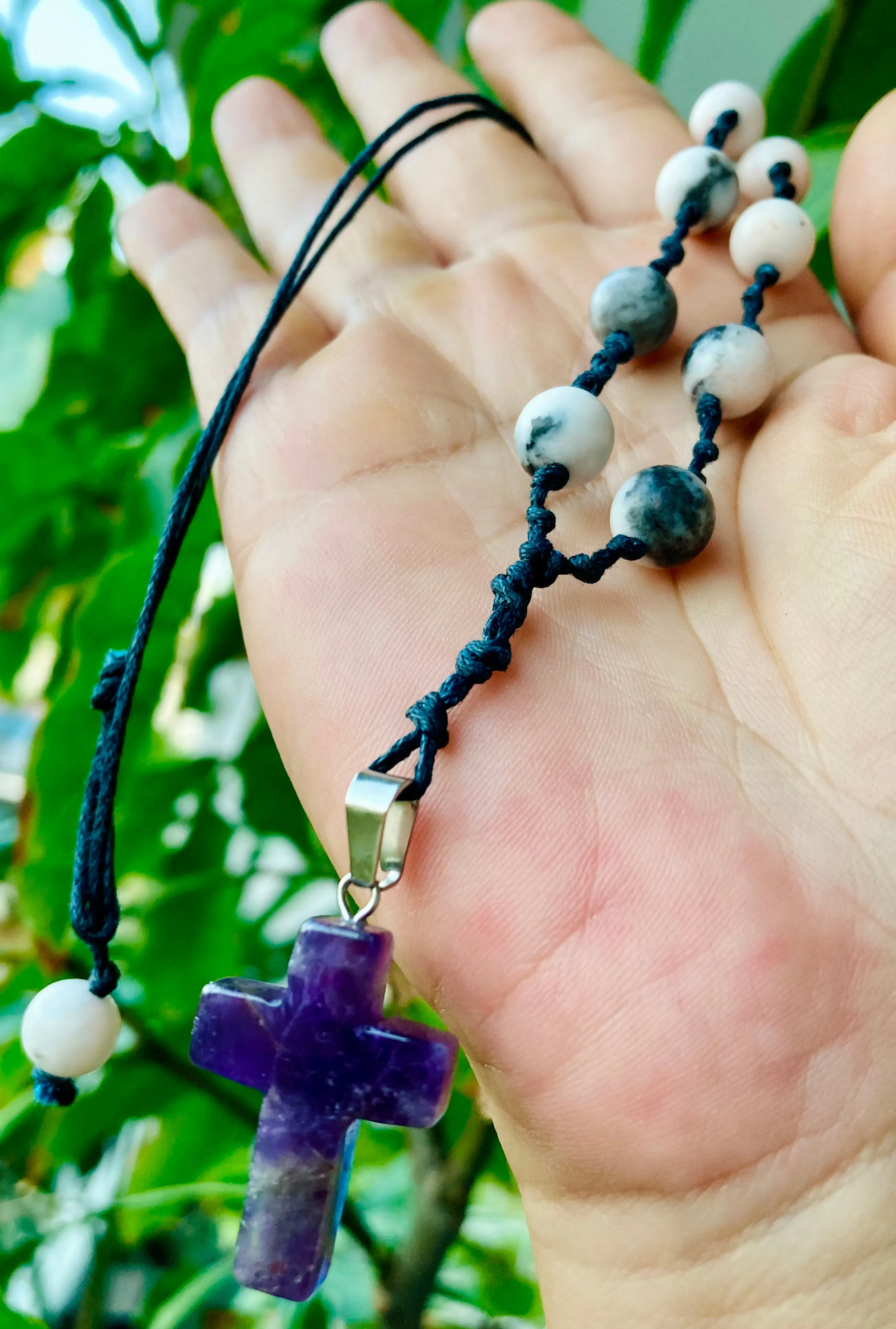 Amethyst Cross Hemp Necklace