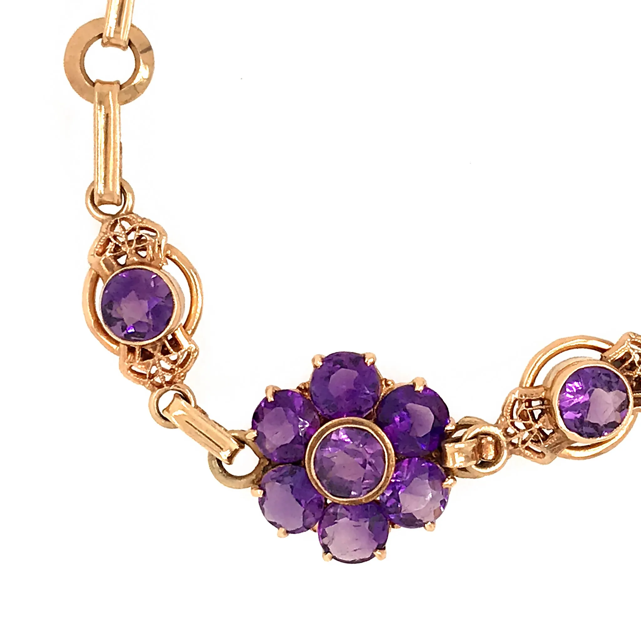 Amethyst Flower Bracelet in 14k Gold