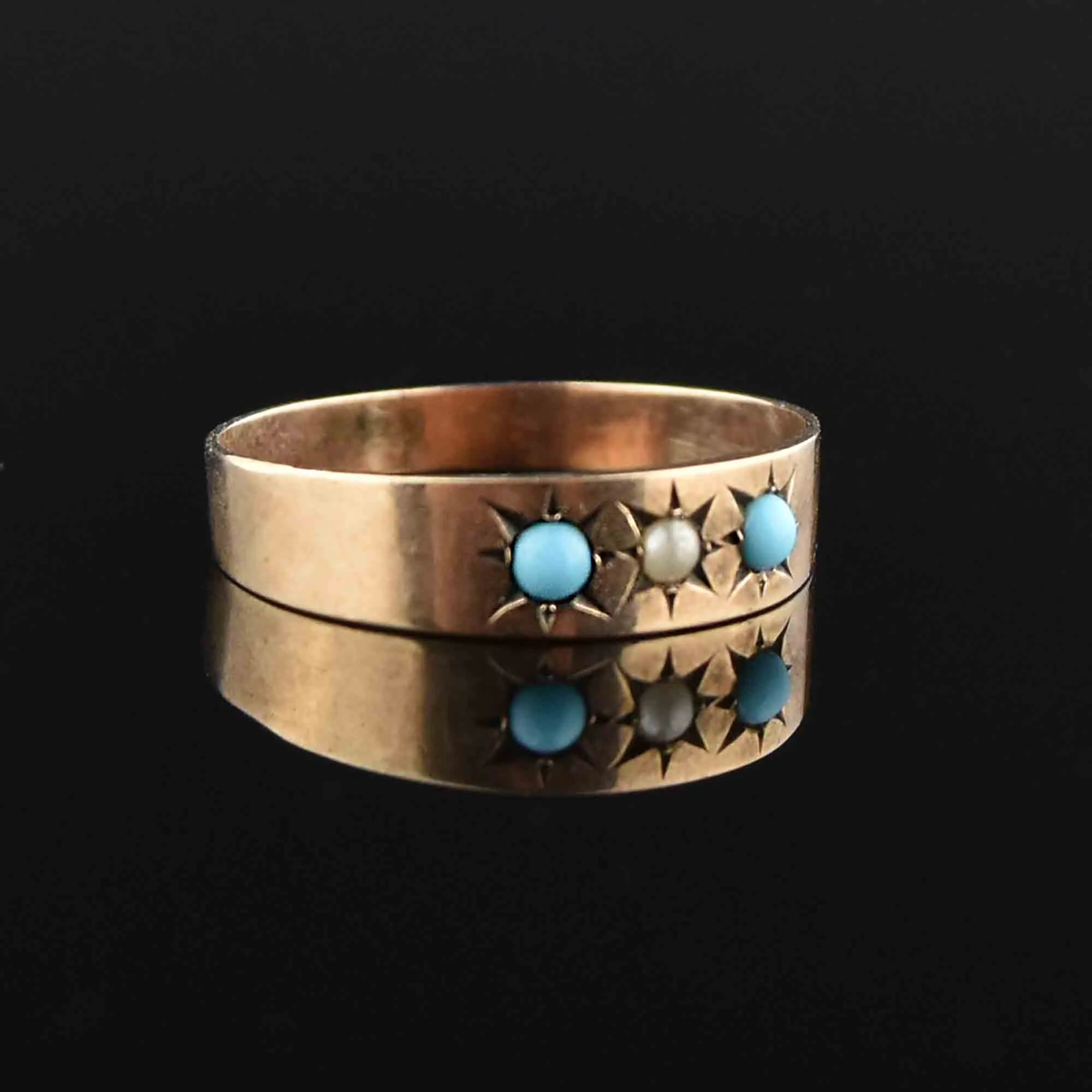 Antique 10K Gold Turquoise Pearl Band Ring