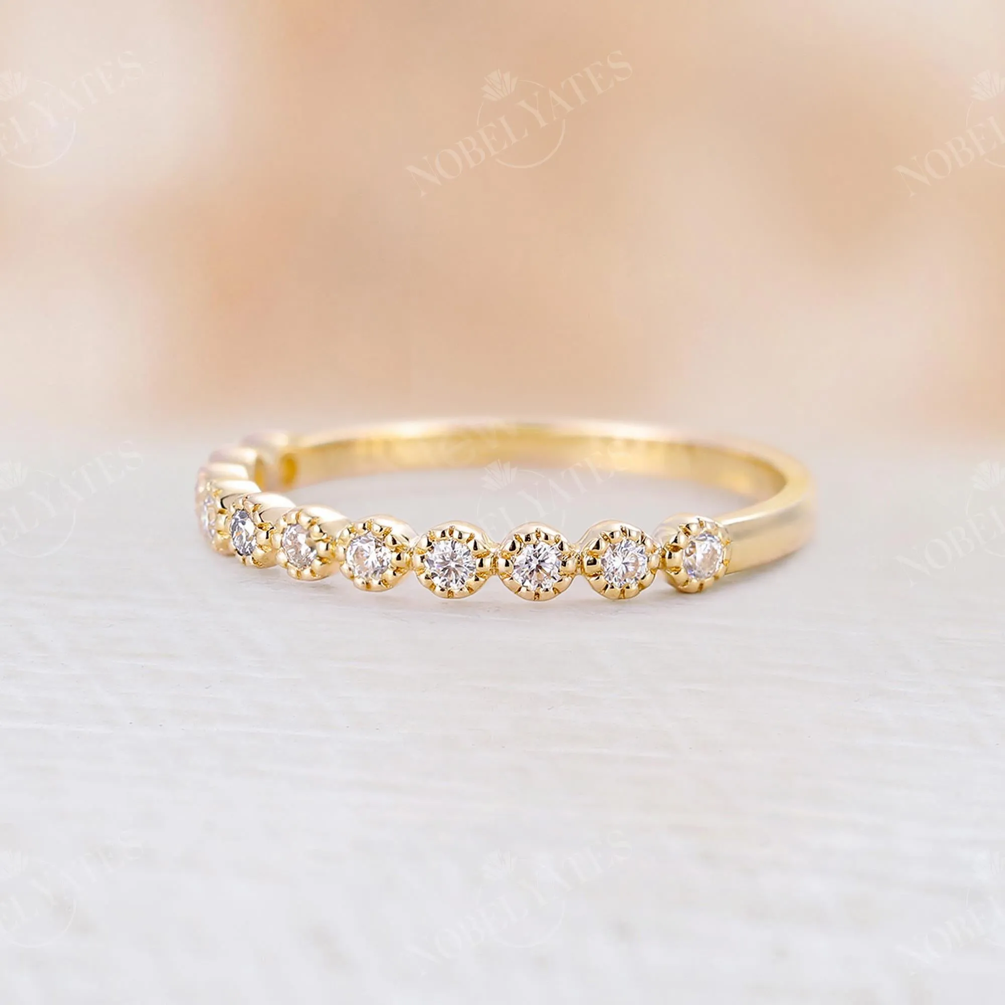 Antique Diamond Milgrain Wedding Band Yellow Gold