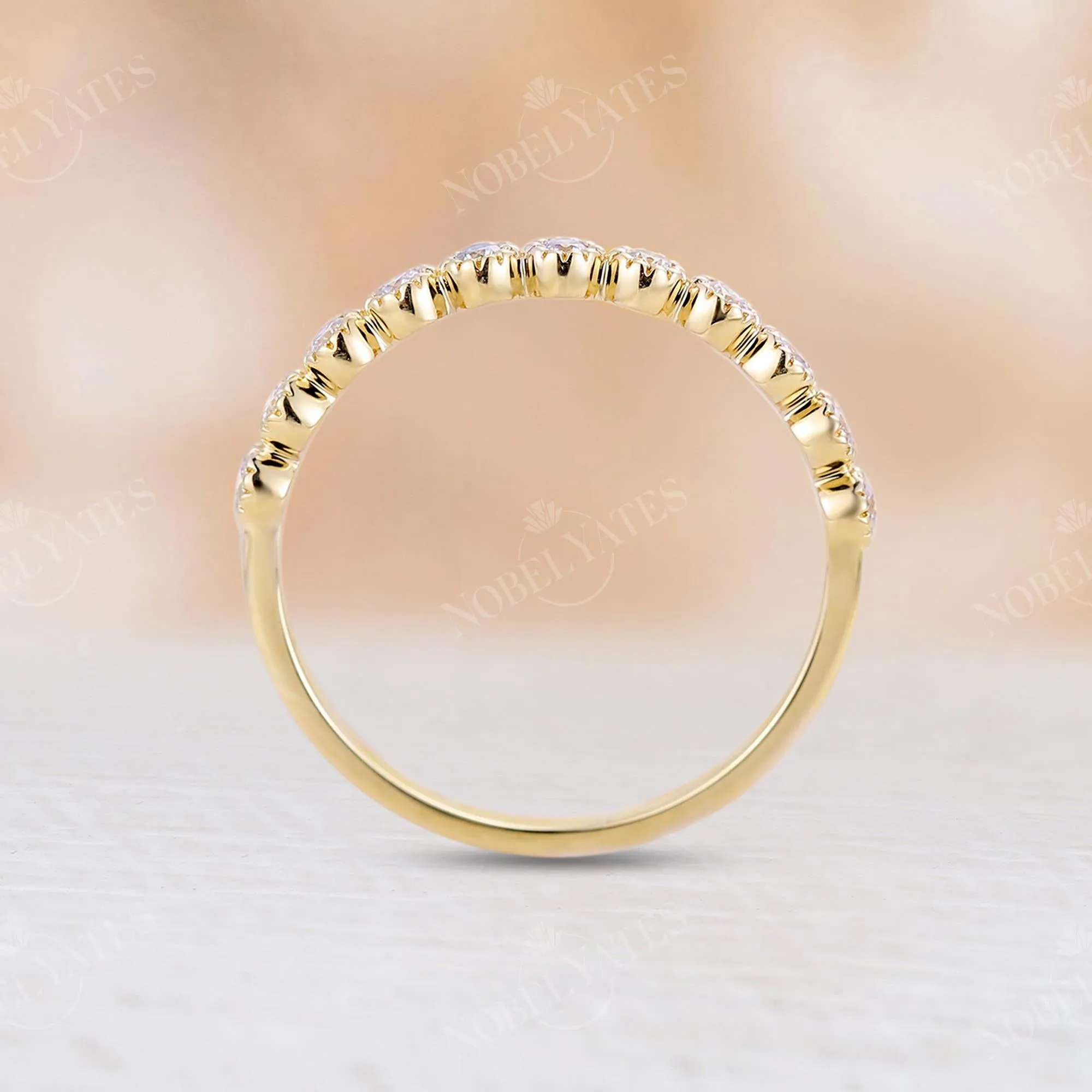 Antique Diamond Milgrain Wedding Band Yellow Gold