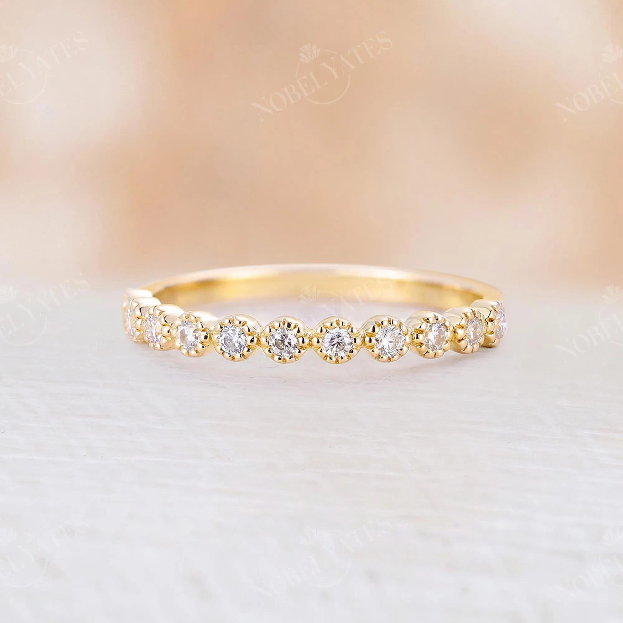 Antique Diamond Milgrain Wedding Band Yellow Gold