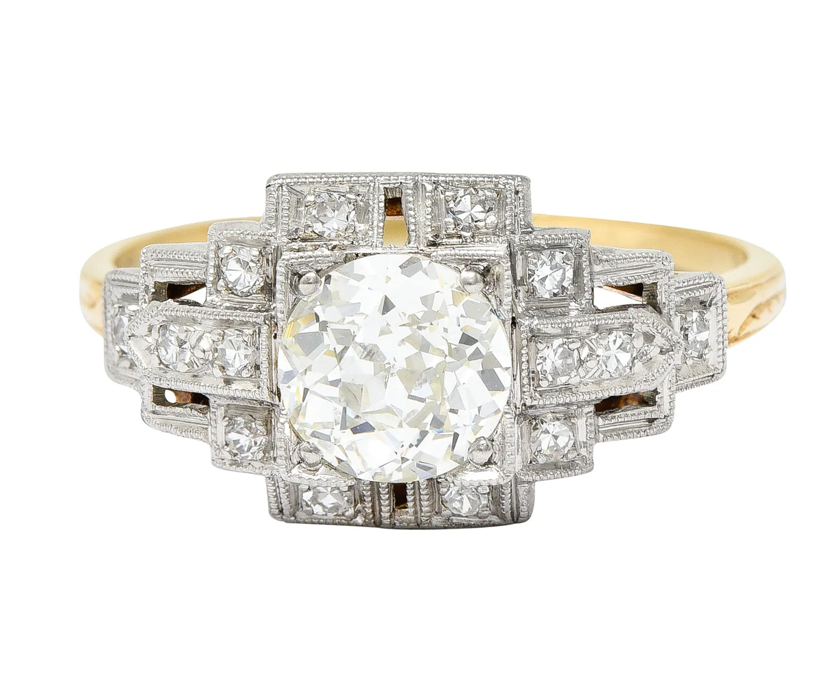 Art Deco 1.24 CTW Diamond Platinum 14 Karat Yellow Gold Engagement Ring