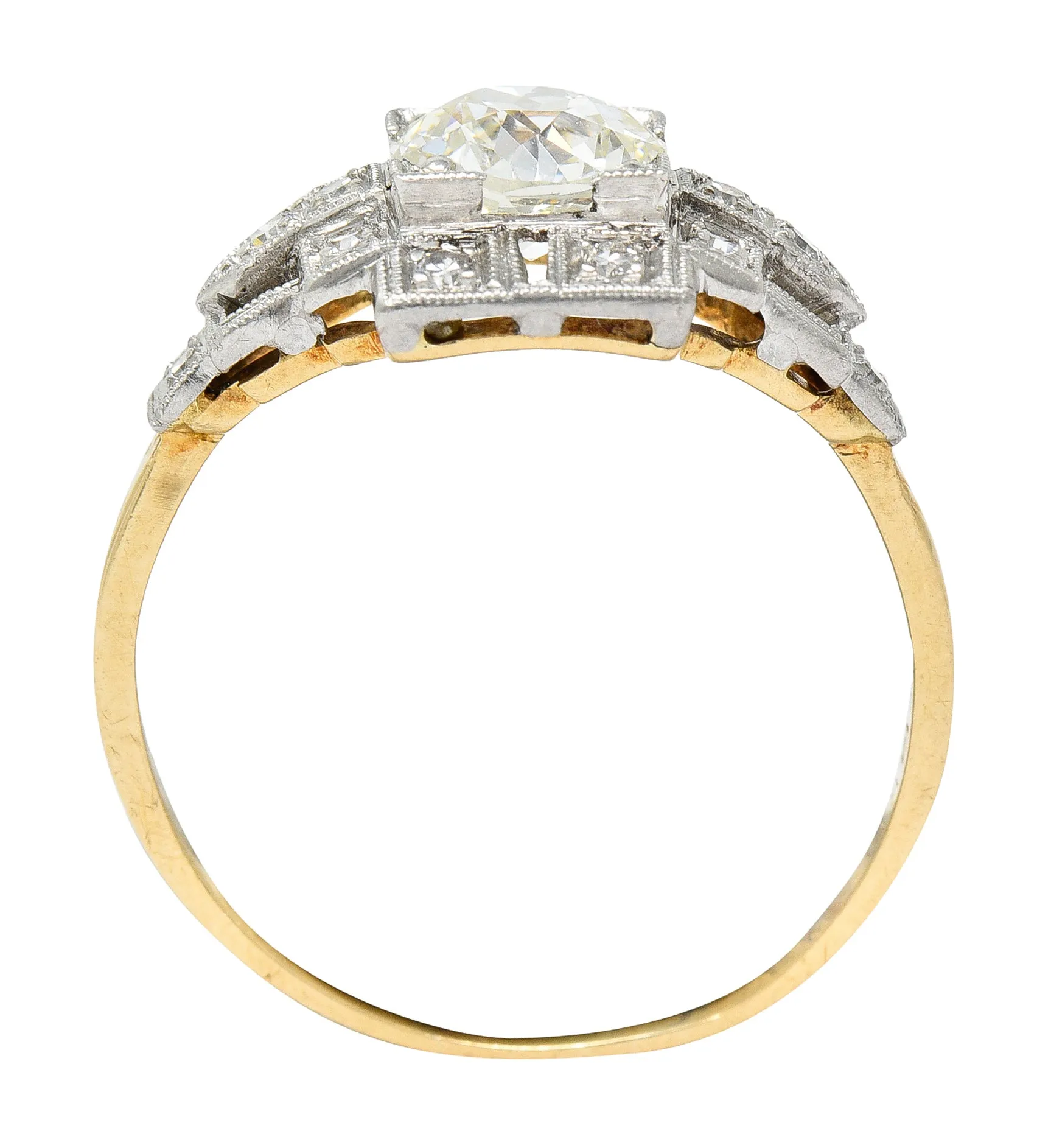 Art Deco 1.24 CTW Diamond Platinum 14 Karat Yellow Gold Engagement Ring