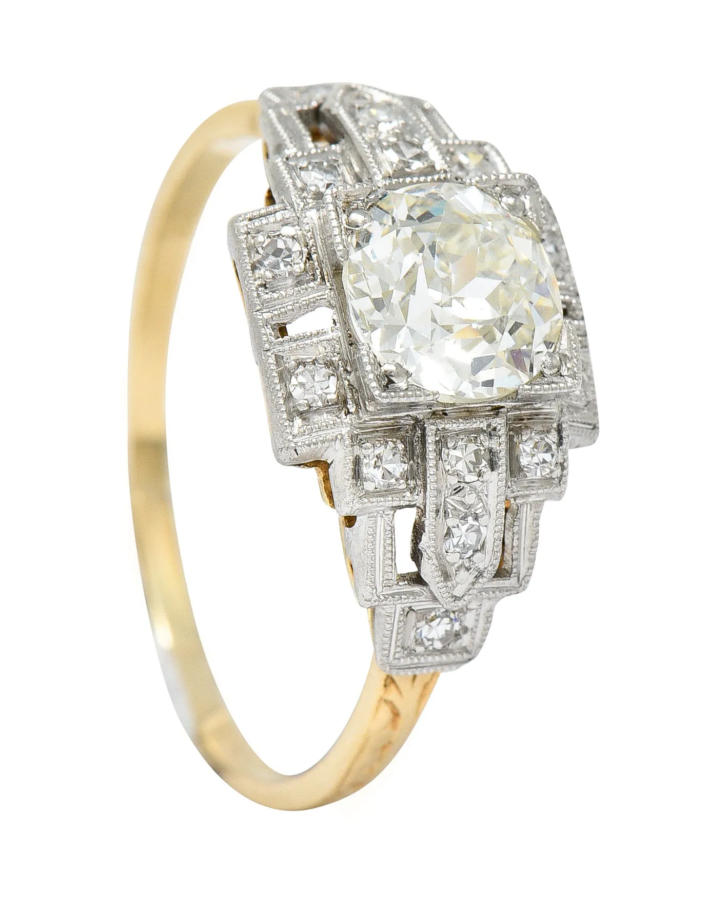 Art Deco 1.24 CTW Diamond Platinum 14 Karat Yellow Gold Engagement Ring