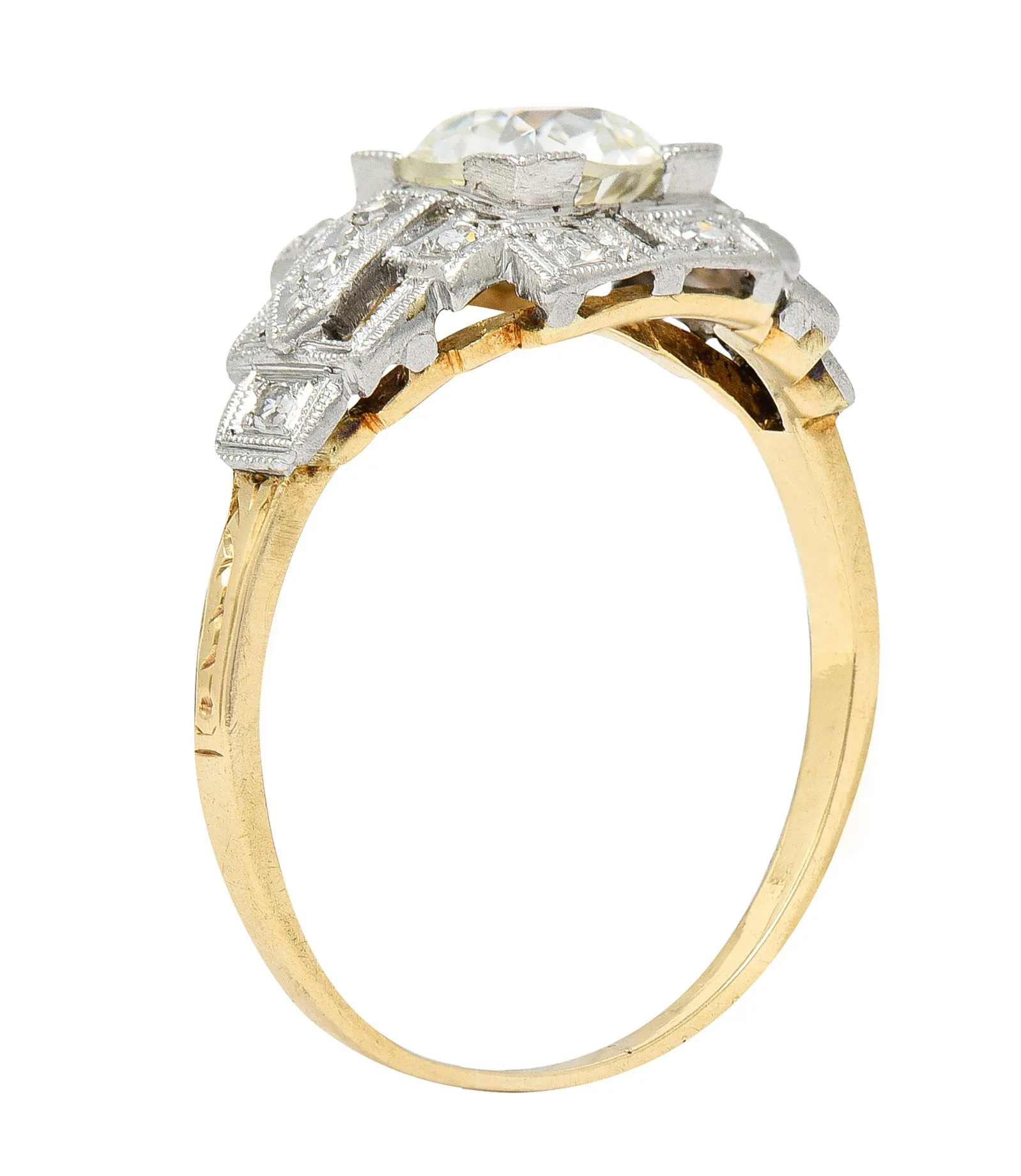 Art Deco 1.24 CTW Diamond Platinum 14 Karat Yellow Gold Engagement Ring