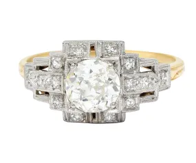 Art Deco 1.24 CTW Diamond Platinum 14 Karat Yellow Gold Engagement Ring