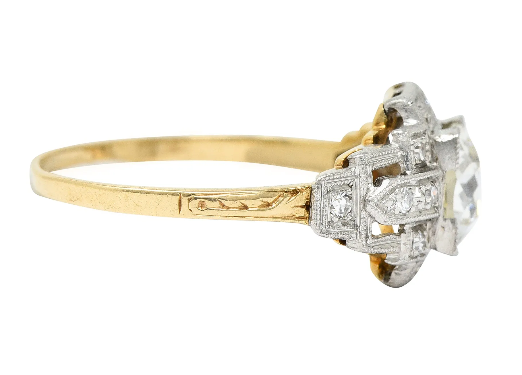 Art Deco 1.24 CTW Diamond Platinum 14 Karat Yellow Gold Engagement Ring