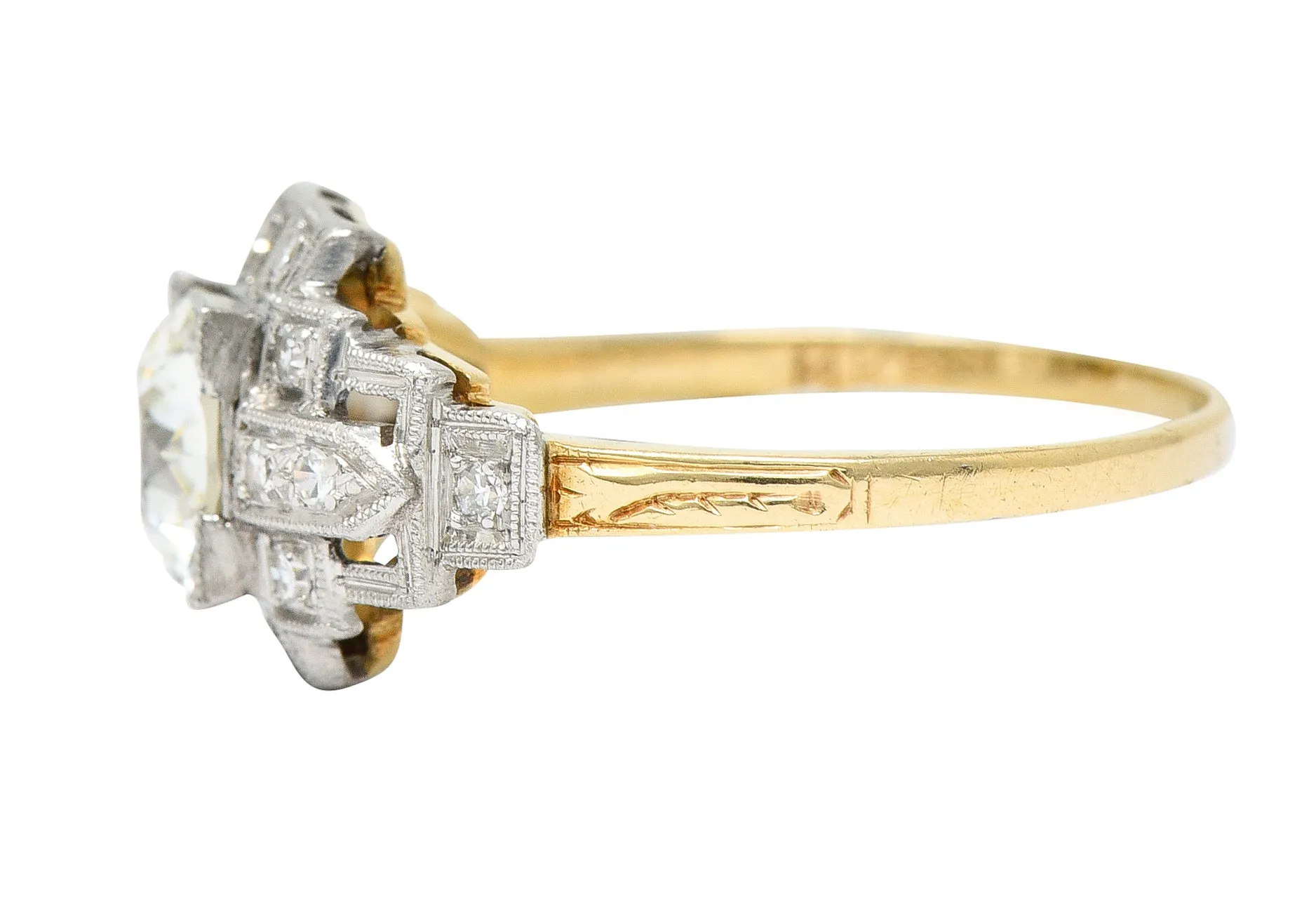 Art Deco 1.24 CTW Diamond Platinum 14 Karat Yellow Gold Engagement Ring