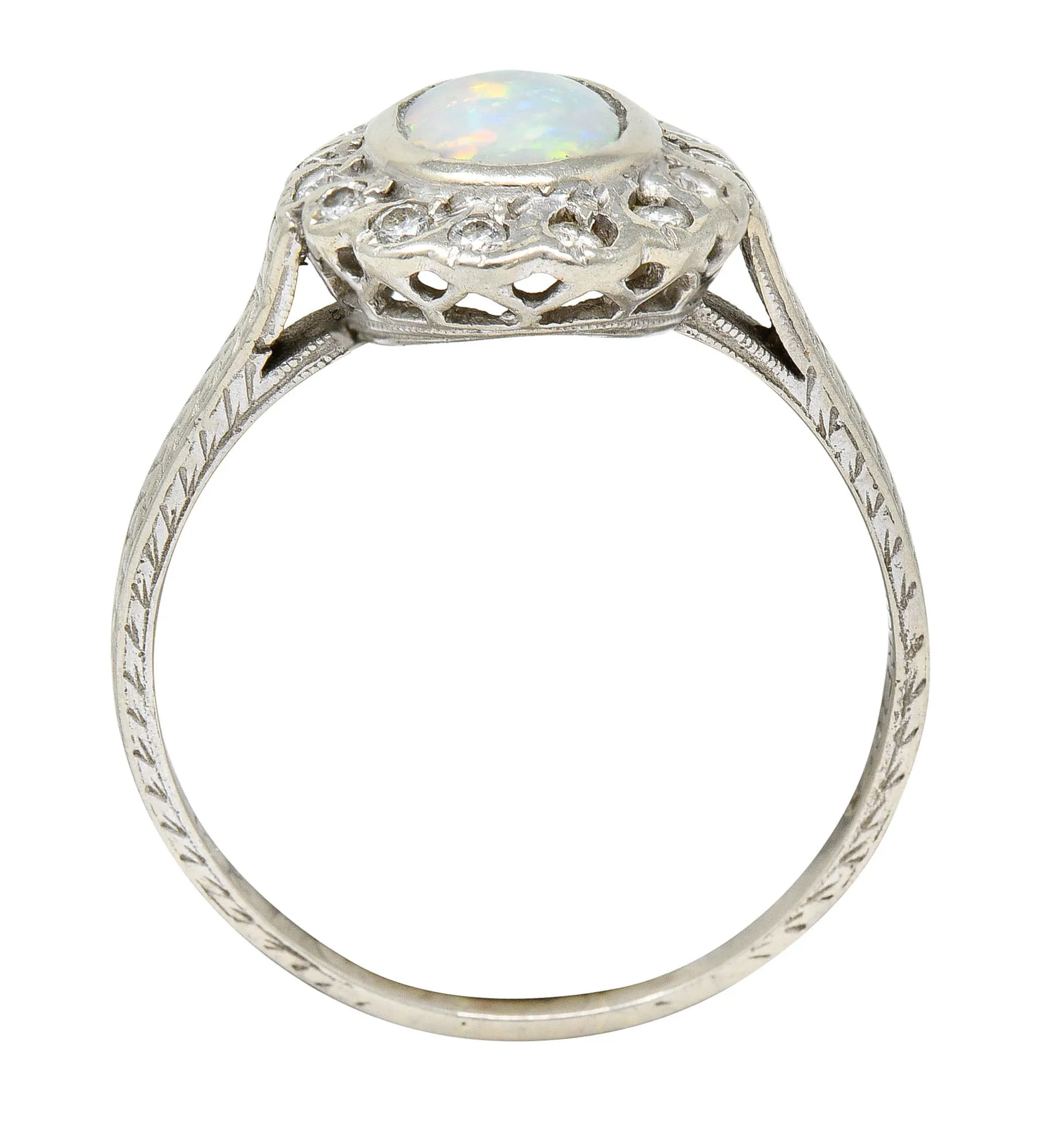 Art Deco Dreicer & Co. Opal Diamond 14 Karat White Gold Cluster Ring