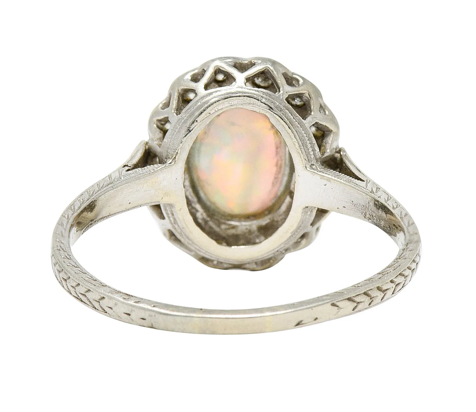 Art Deco Dreicer & Co. Opal Diamond 14 Karat White Gold Cluster Ring