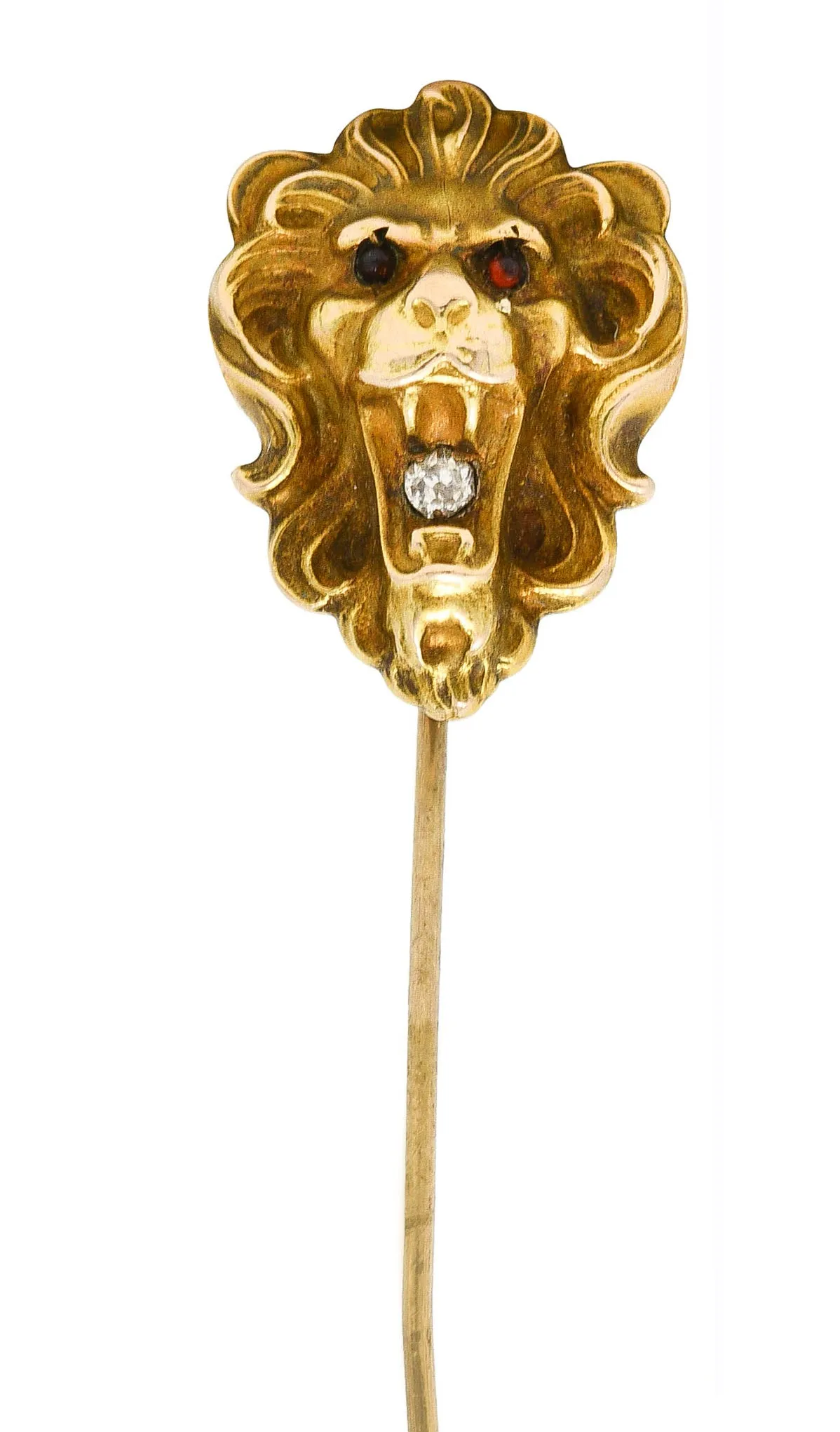 Art Nouveau Diamond 14 Karat Yellow Gold Lion Stickpin