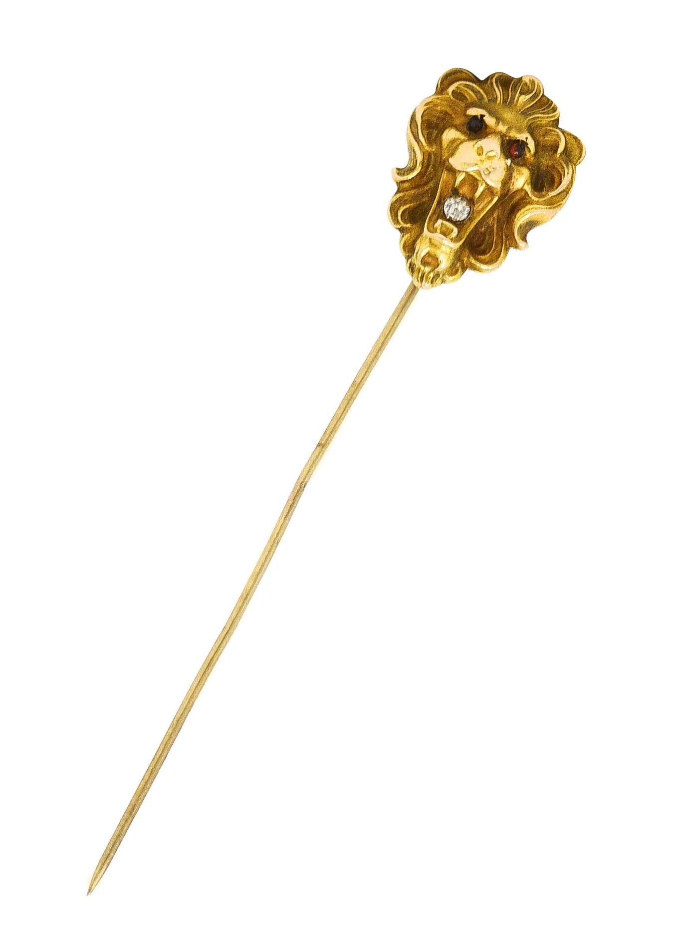 Art Nouveau Diamond 14 Karat Yellow Gold Lion Stickpin