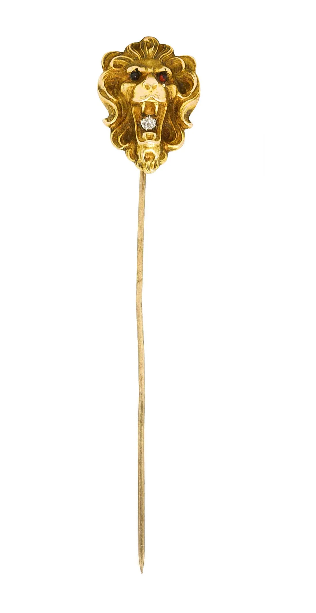 Art Nouveau Diamond 14 Karat Yellow Gold Lion Stickpin