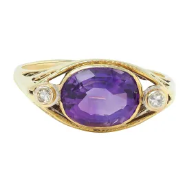 Arts & Crafts Amethyst Diamond 14 Karat Yellow Gold Antique Heart Ring