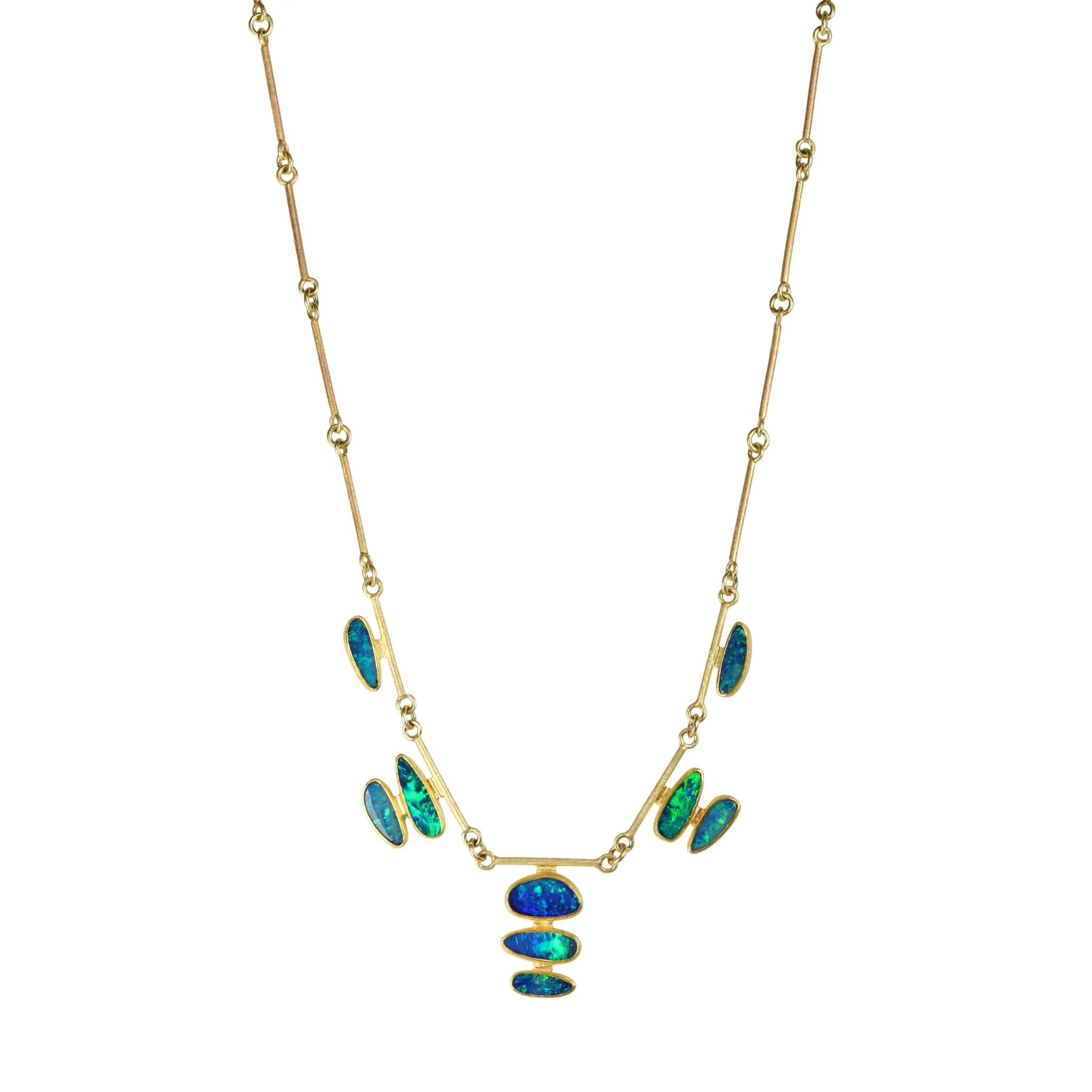 Australian Opal Doublet Necklace on 22K Gold Handmade Bar Chain