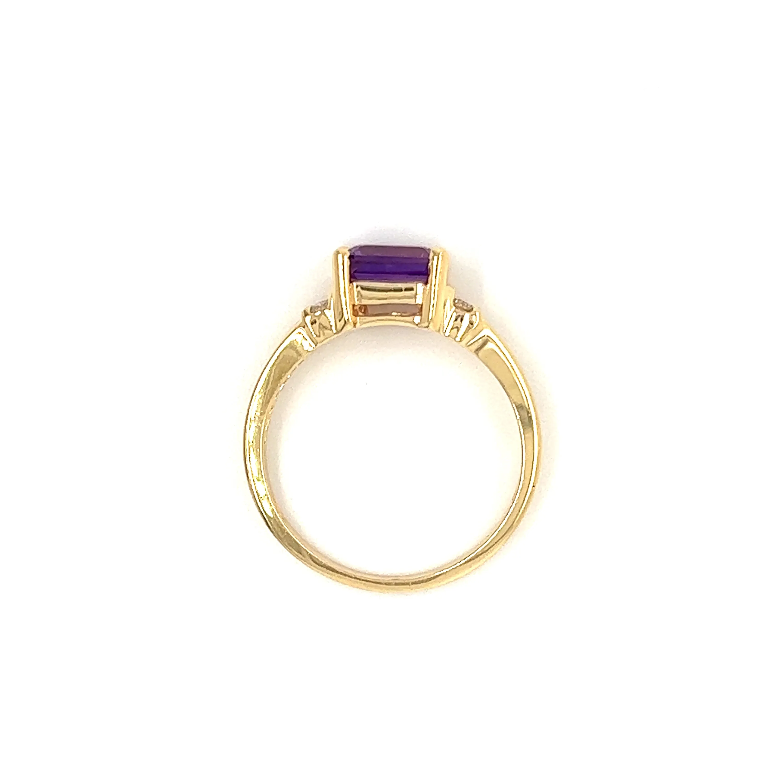 Baguette Amethyst Ring with Four Side Diamonds in 14K Yellow Gold