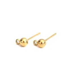 Ball Post Stud Earring Findings, 304 Stainless Steel, With Closed Loop, Golden, 15.9x4mm