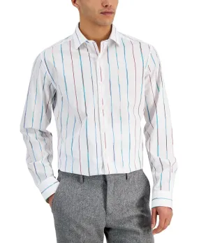 Bar III Men's Slim Fit Painted Stripe Dress Shirt White Size X-Large