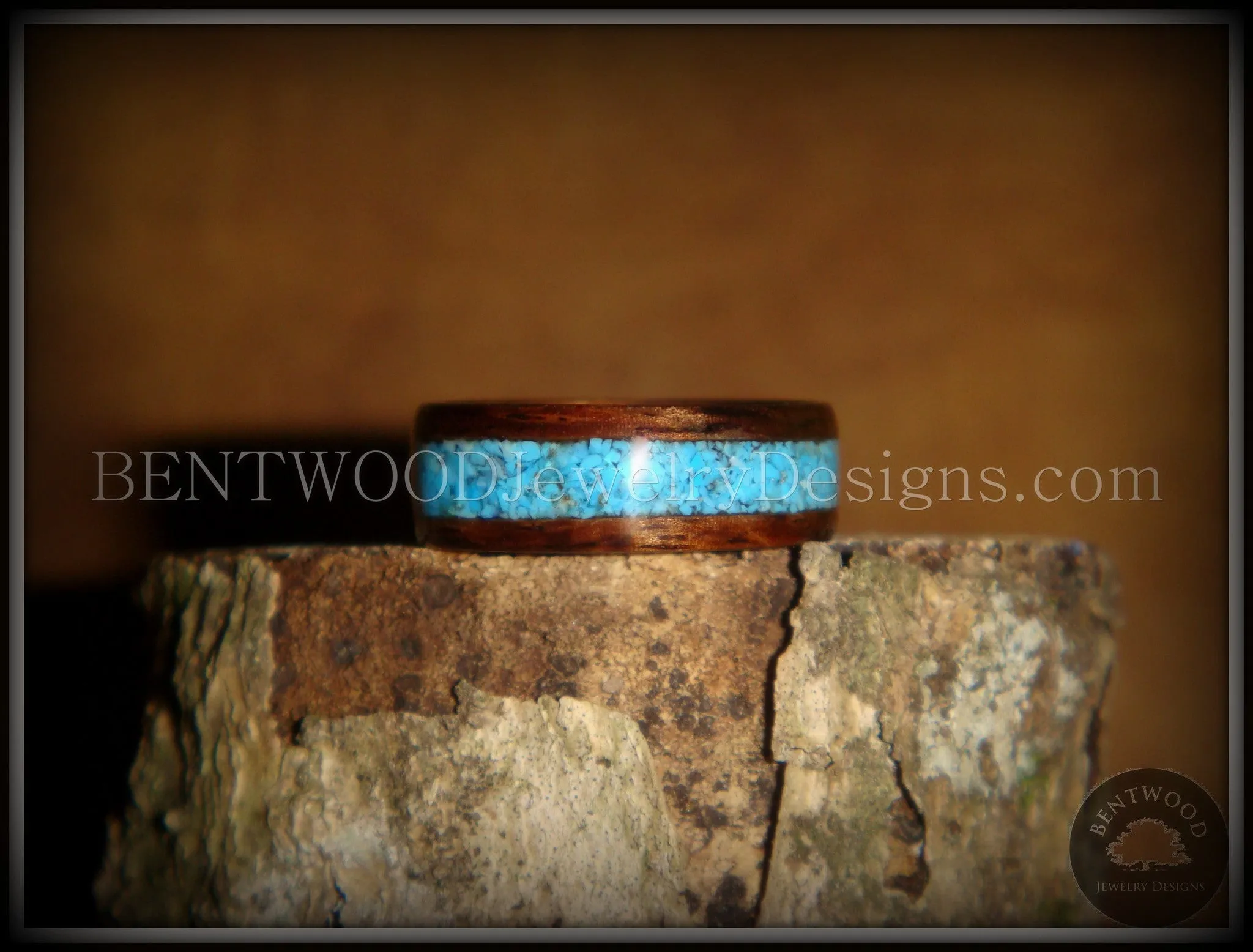 Bentwood Ring - E. Indian Rosewood Ring with Turquoise Inlay