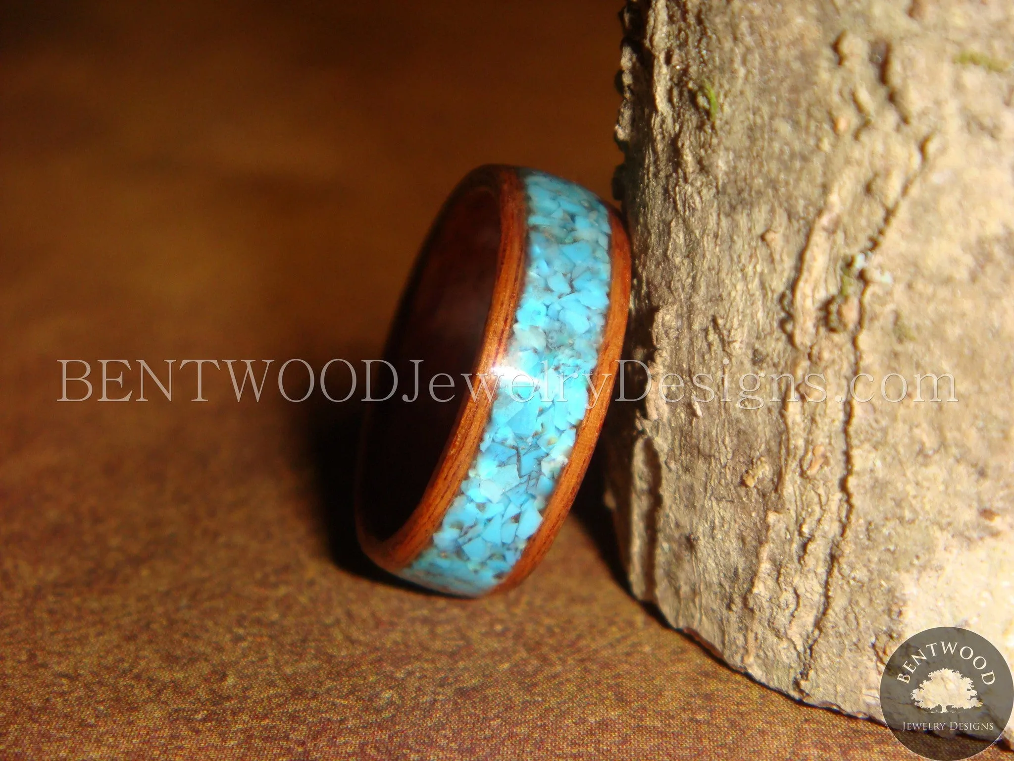 Bentwood Ring - Rosewood Ring with Turquoise Inlay