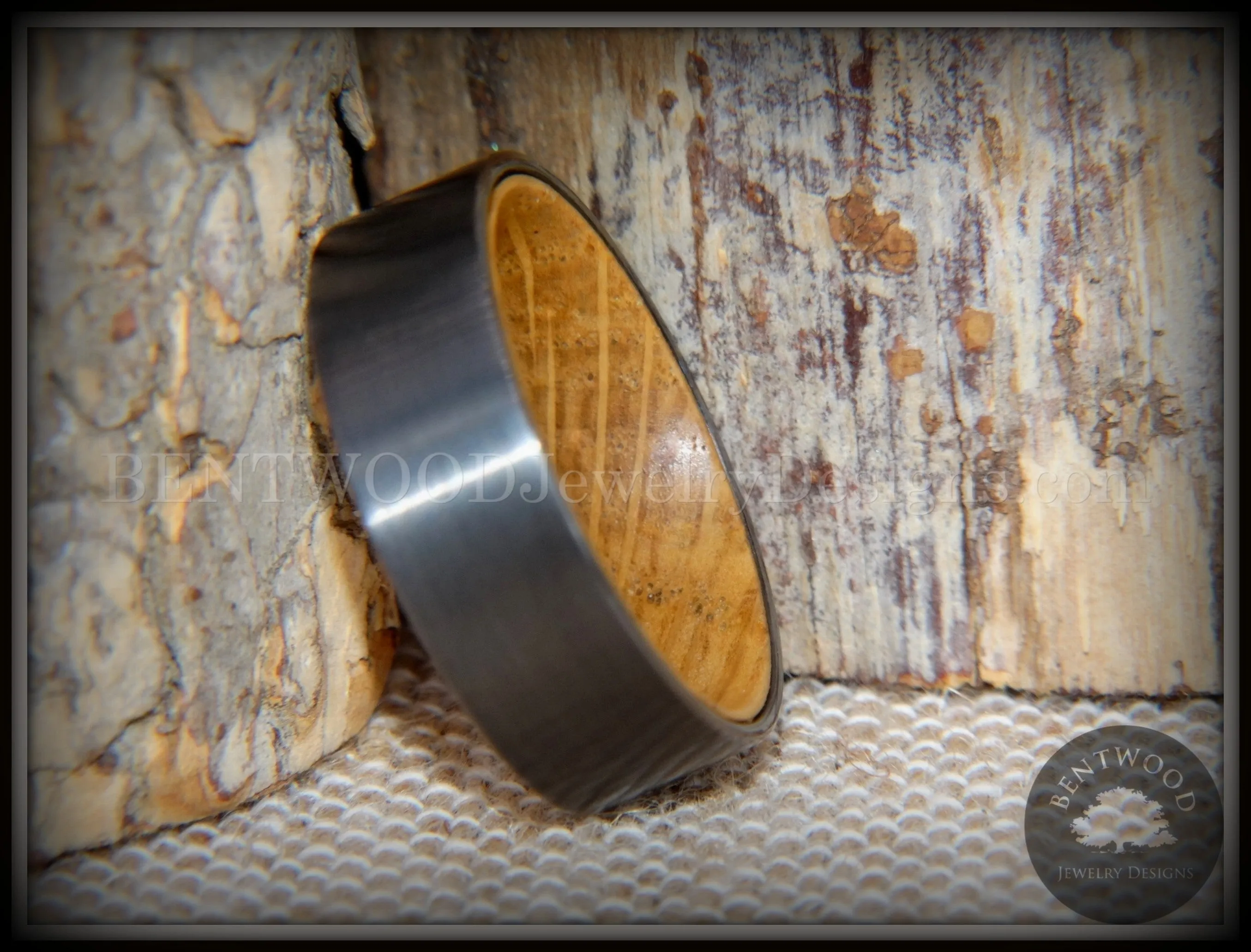 Bentwood Ring - Rugged & Refined Whiskey Oak and Tungsten Carbide Gunmetal Gray