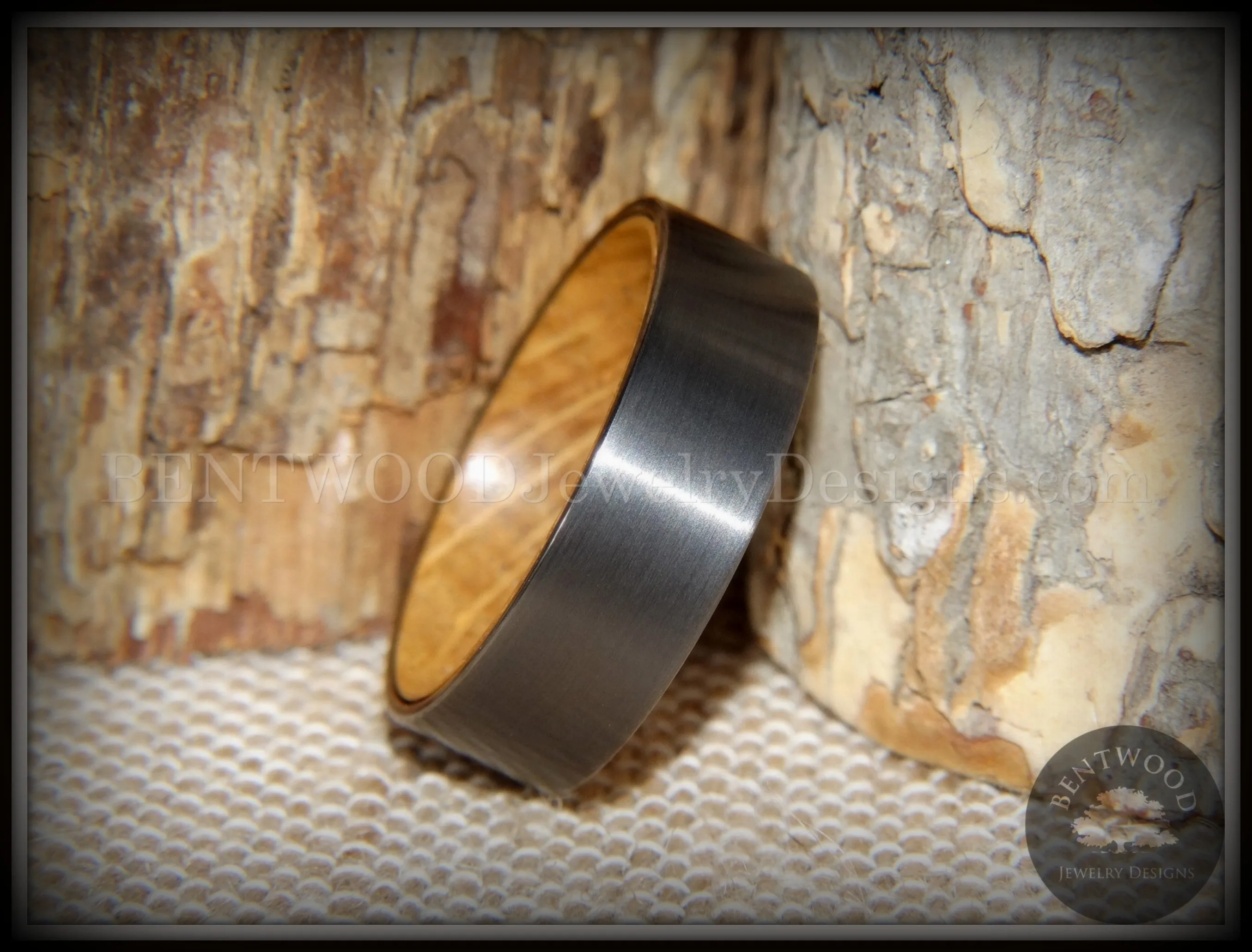 Bentwood Ring - Rugged & Refined Whiskey Oak and Tungsten Carbide Gunmetal Gray