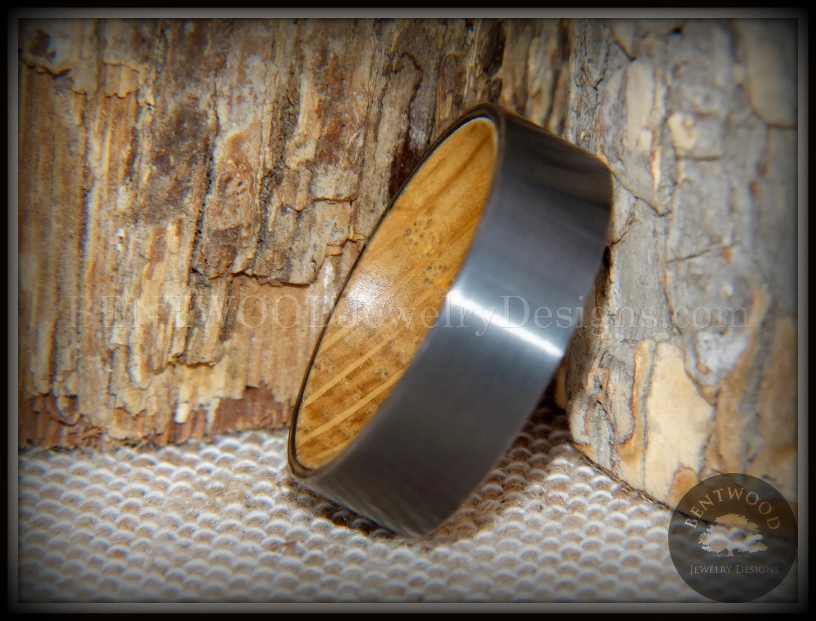 Bentwood Ring - Rugged & Refined Whiskey Oak and Tungsten Carbide Gunmetal Gray