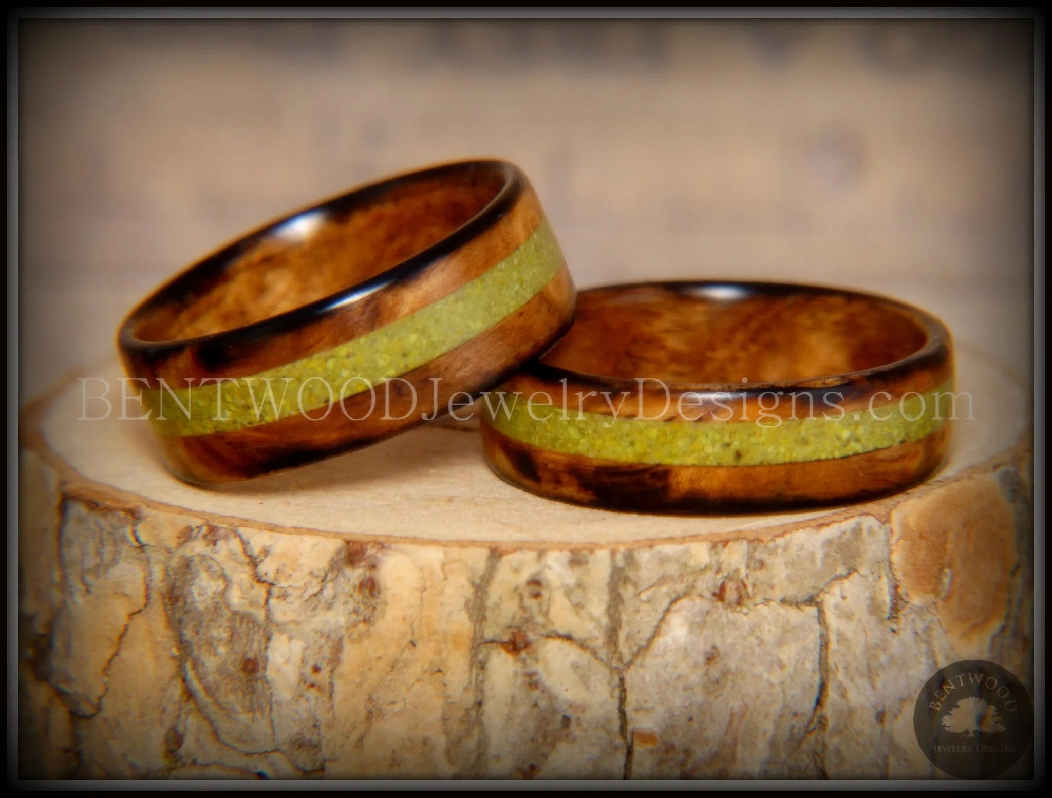 Bentwood Rings Set - Smokies Bethlehem Olivewood Wood Ring Set with Green Turquoise Inlays