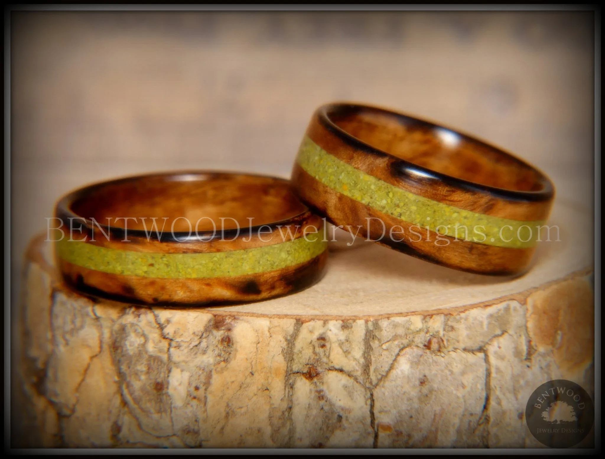 Bentwood Rings Set - Smokies Bethlehem Olivewood Wood Ring Set with Green Turquoise Inlays