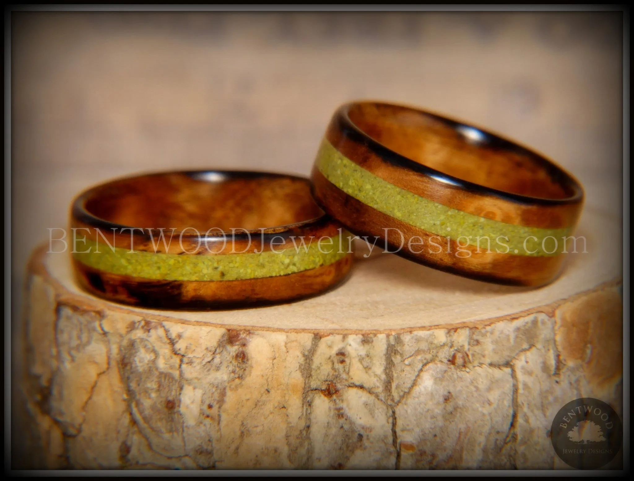 Bentwood Rings Set - Smokies Bethlehem Olivewood Wood Ring Set with Green Turquoise Inlays