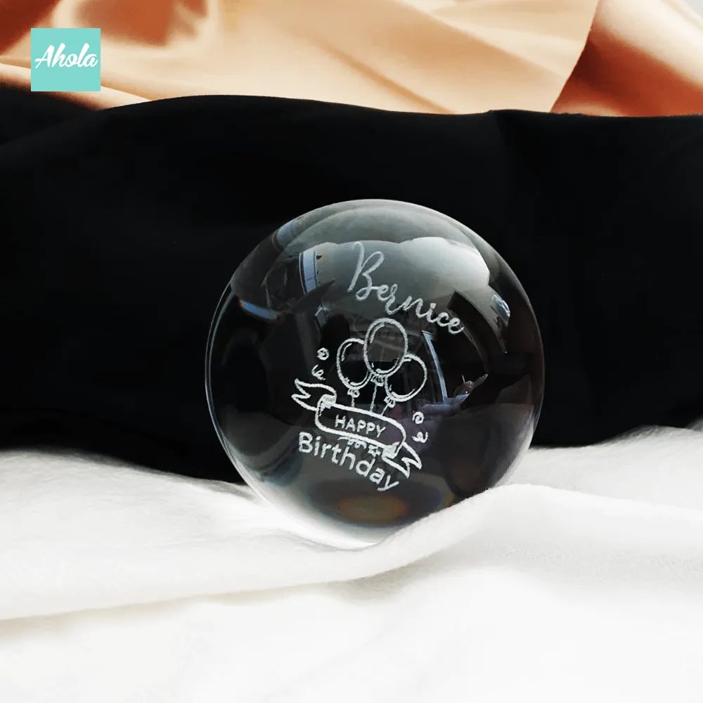 【Birthday Wish】Laser Engraved Crystal Ball and Wood Music Box 刻字生日水晶球音樂盒