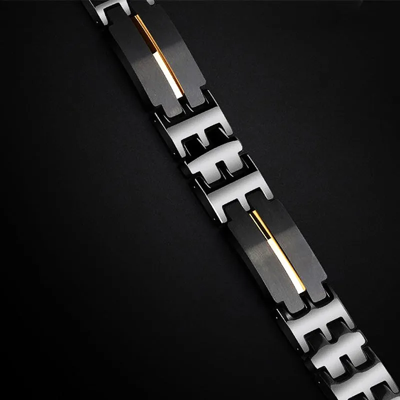 Black with Gold Stripe Tungsten Bracelet