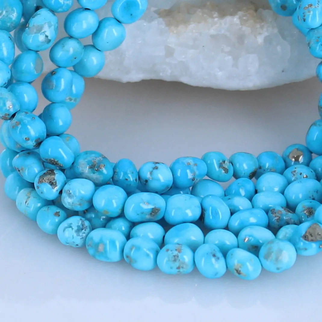 BLUE BIRD TURQUOISE Beads 5mm Semi Round Blue Arizona