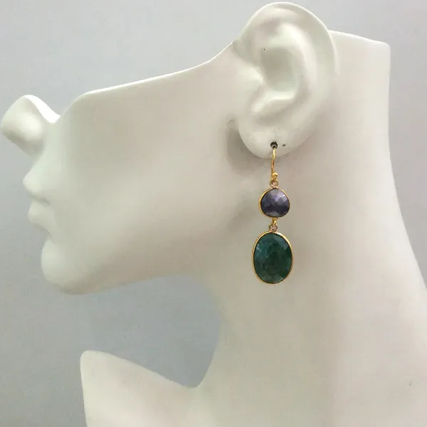 Blue Sapphire and Emerald Double Drop Earrings