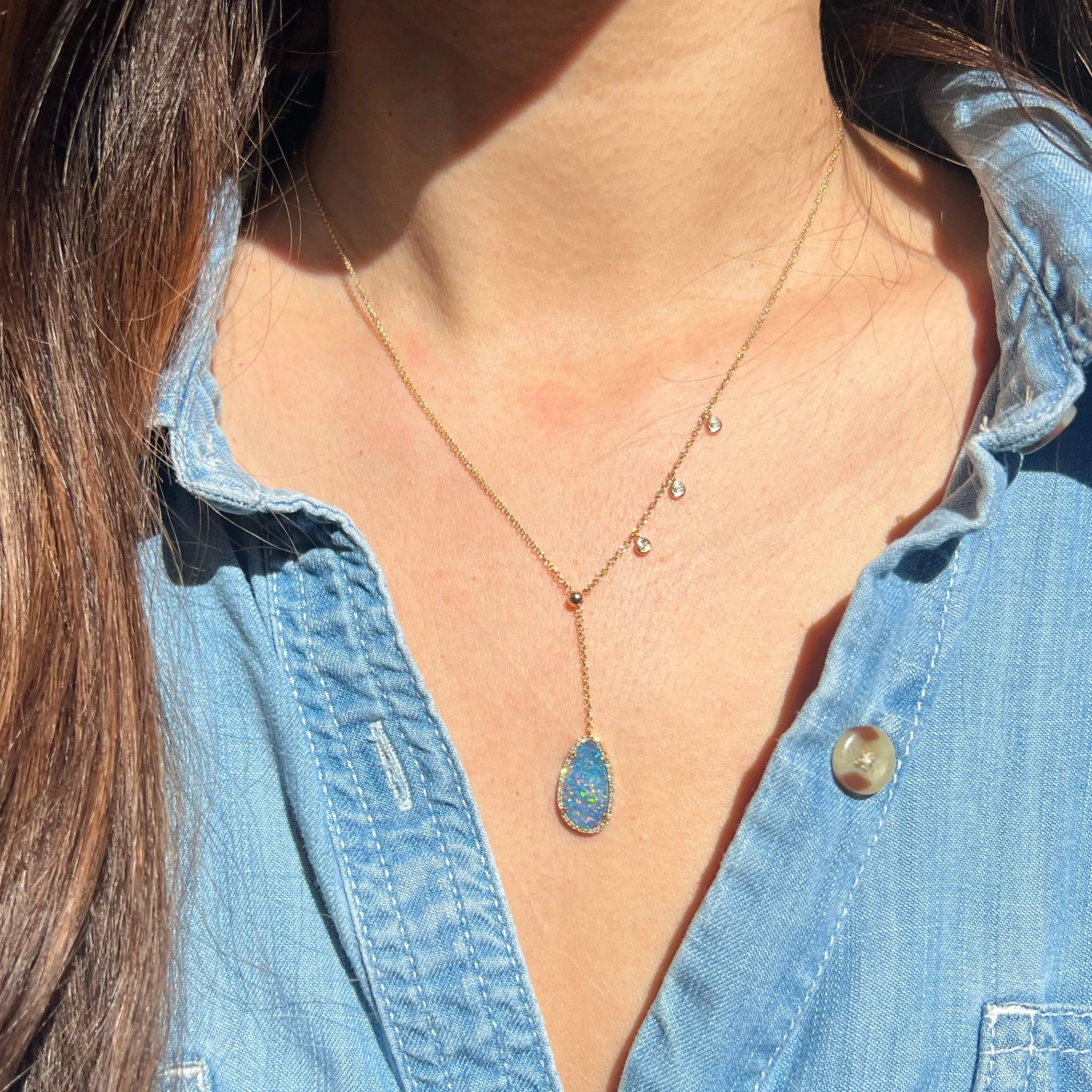 Boulder Opal Double Slider Lariat With Diamonds - Indigo