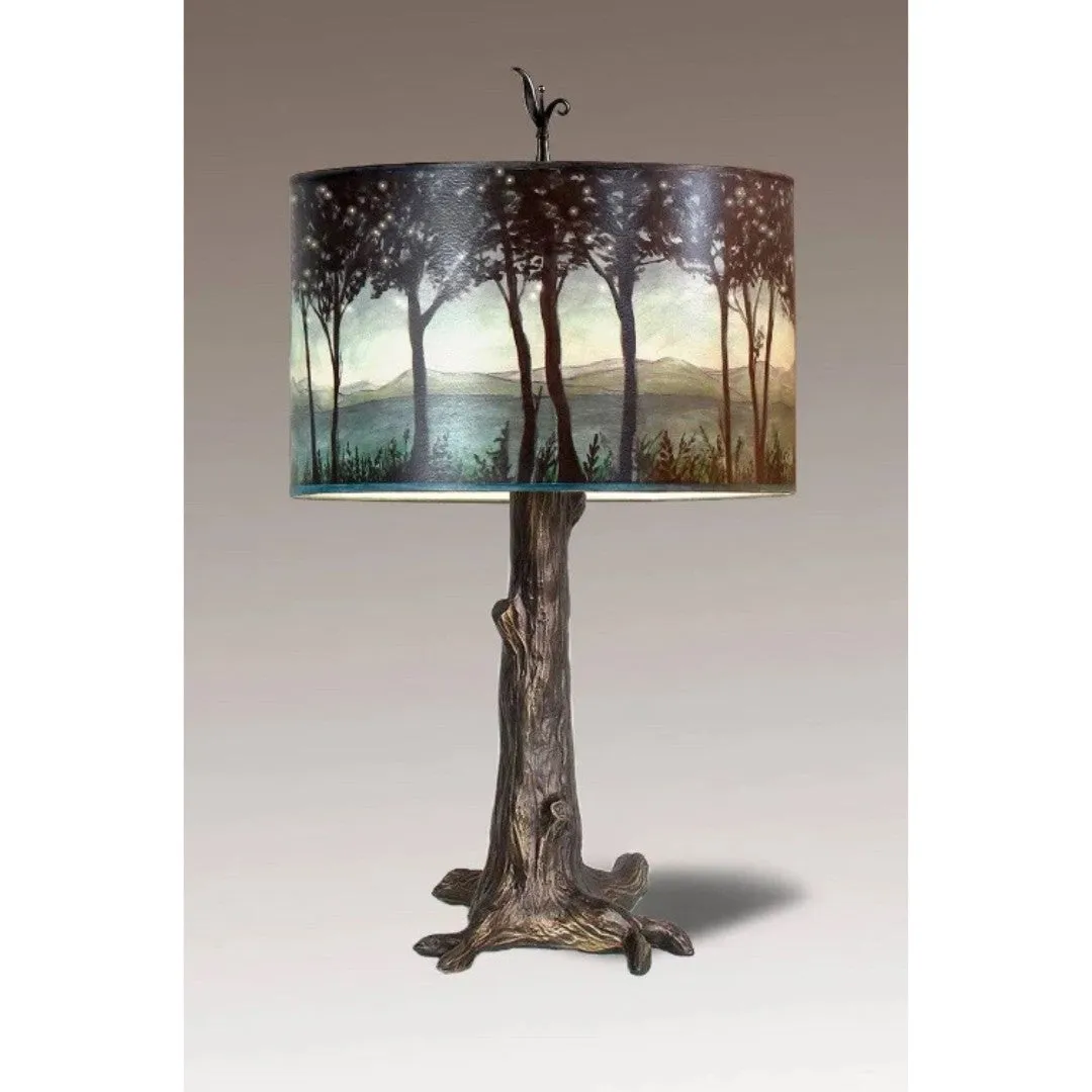 Bronze Tree Table Lamp with Large Drum Shade in Twilight