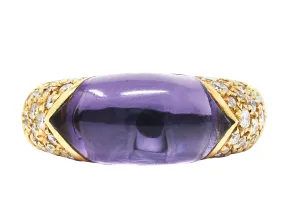 Bulgari Diamond Amethyst 18 Karat Yellow Gold Tronchetto Band Ring