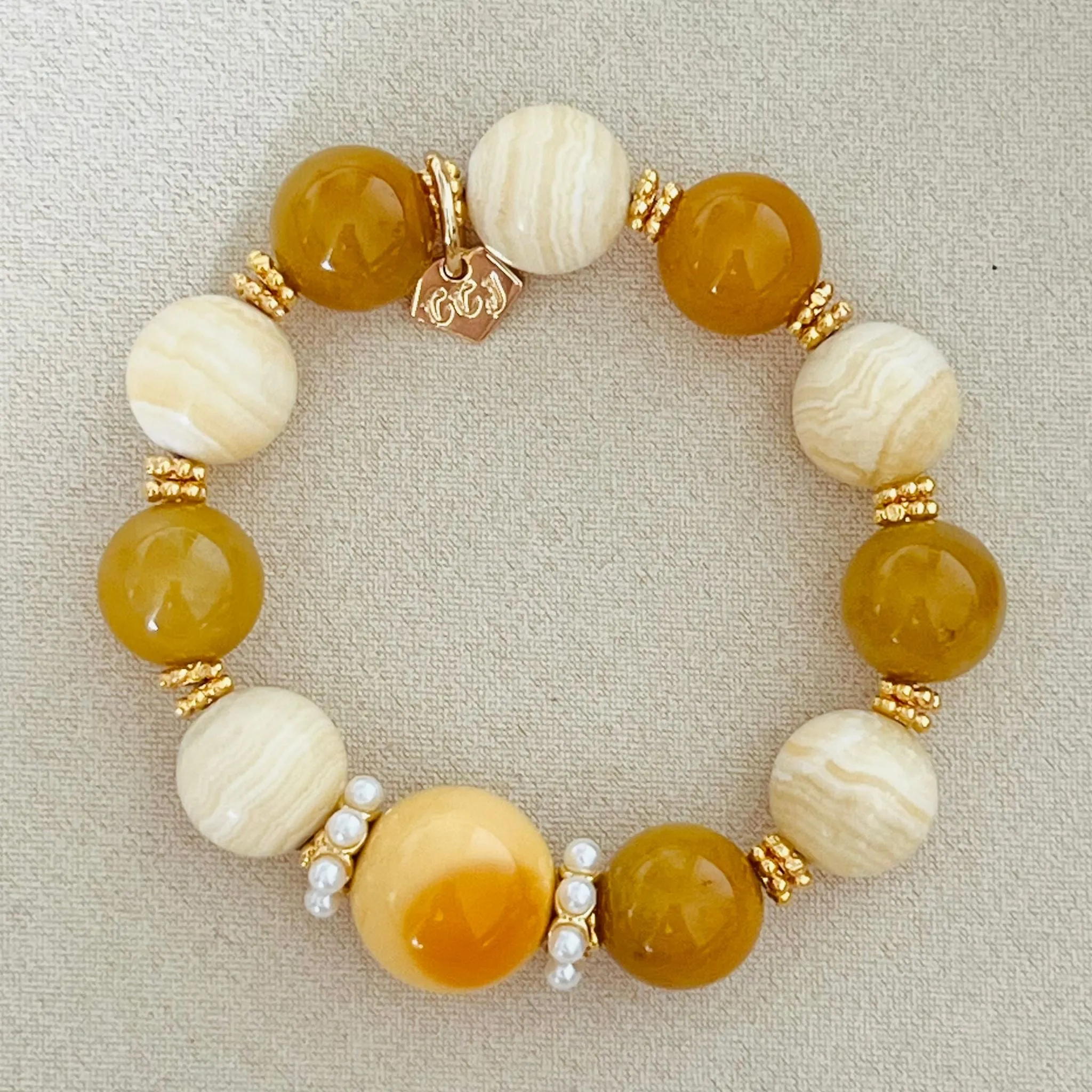 Burmese Yellow Agate, Yellow Calcite & Golden Jade Bracelet