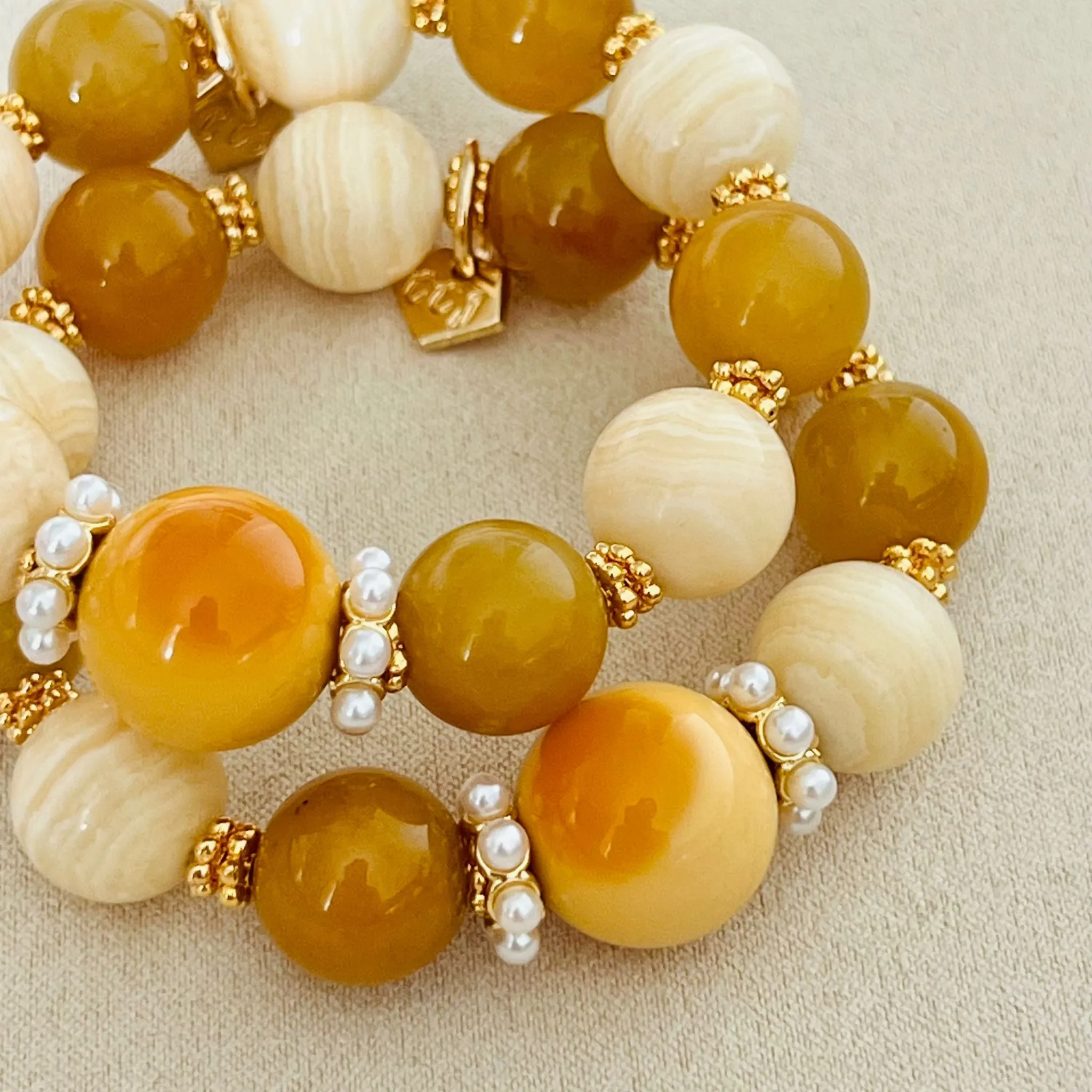 Burmese Yellow Agate, Yellow Calcite & Golden Jade Bracelet