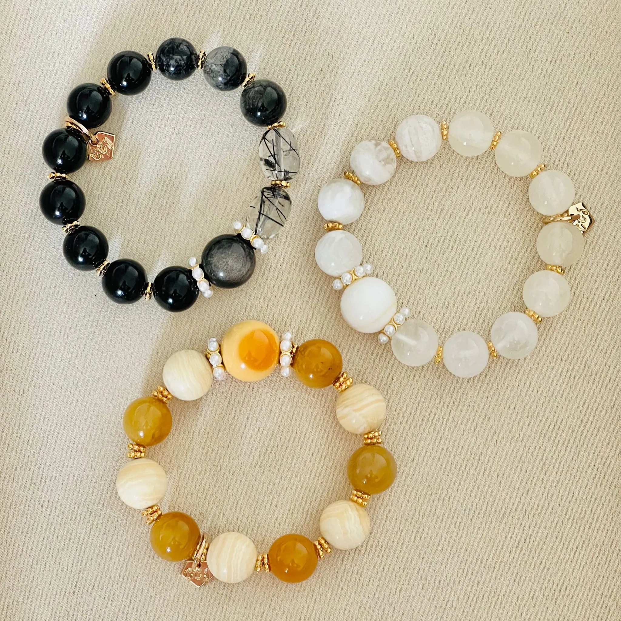 Burmese Yellow Agate, Yellow Calcite & Golden Jade Bracelet