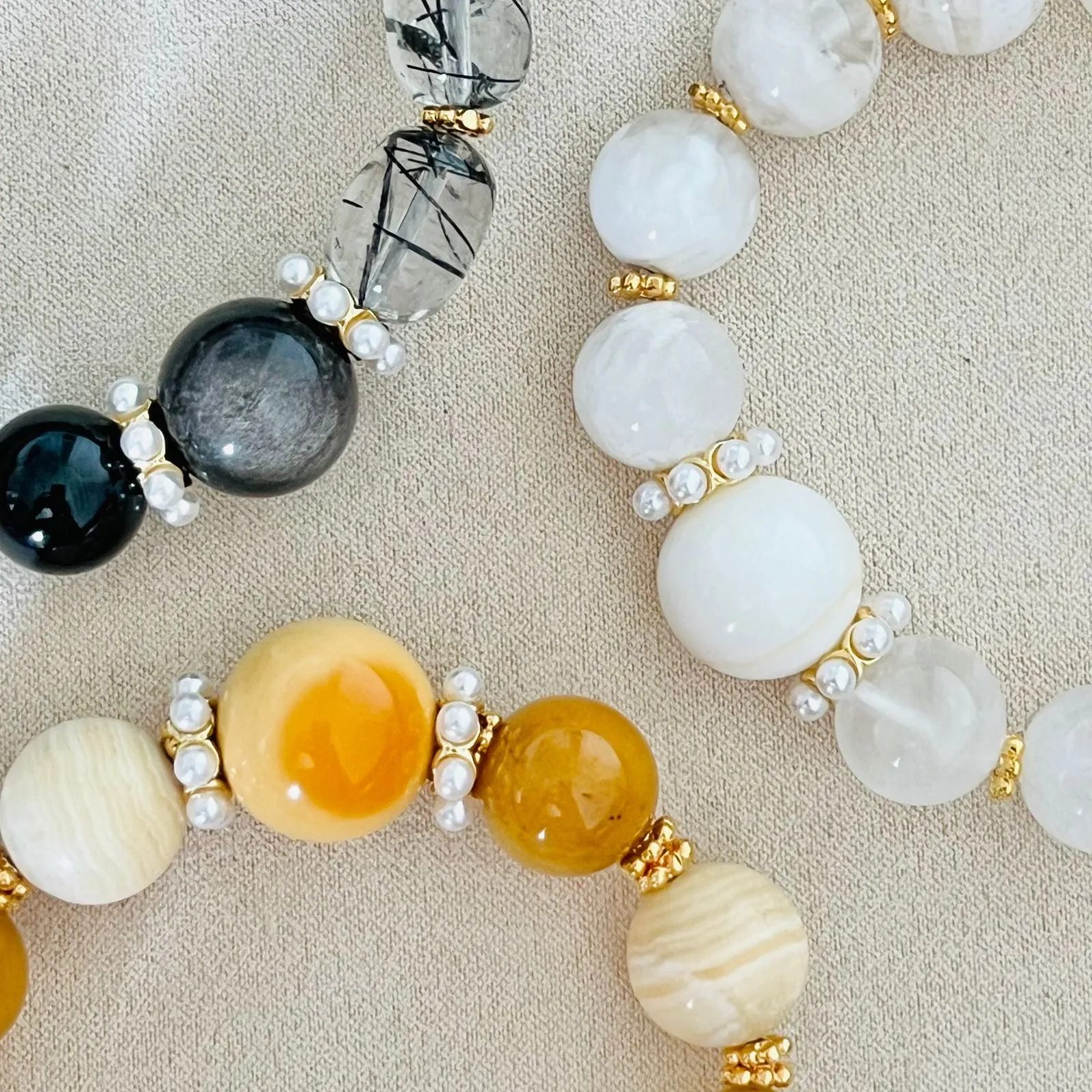 Burmese Yellow Agate, Yellow Calcite & Golden Jade Bracelet